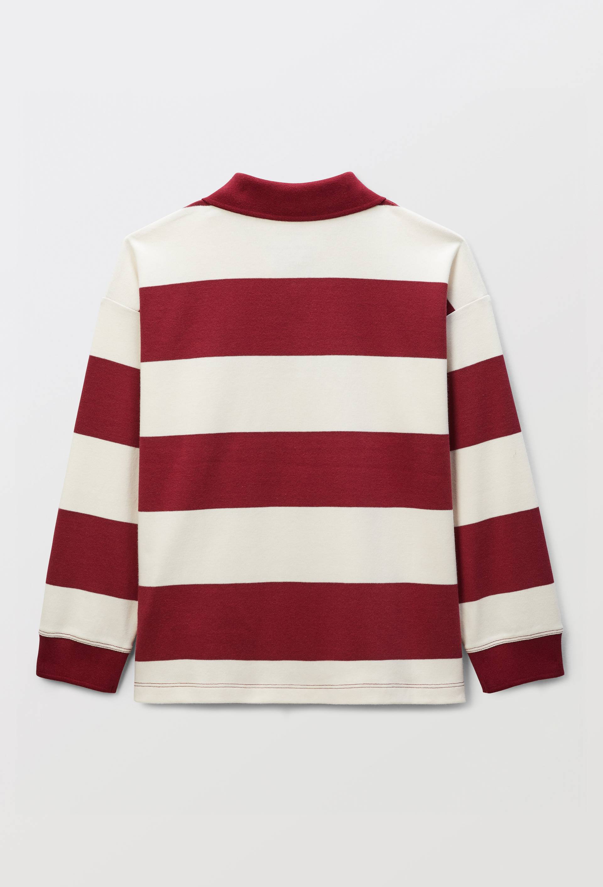 Polo manches longues ray&eacute; contenant du coton BIO GOTS, Rouge fonc&eacute;, large image number 1