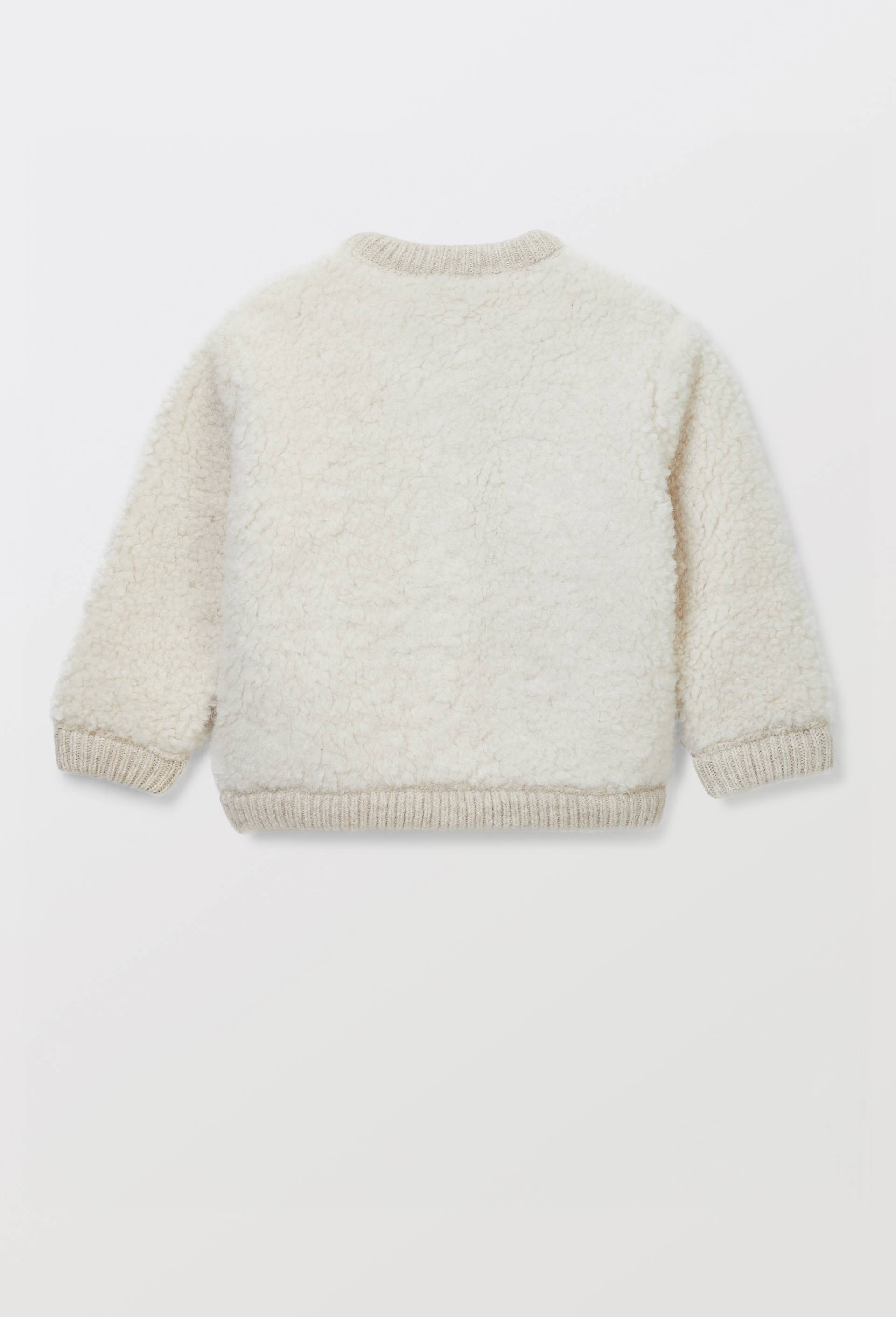Cardigan bi-mati&egrave;re en sherpa et tricot uni, Beige clair, large image number 2