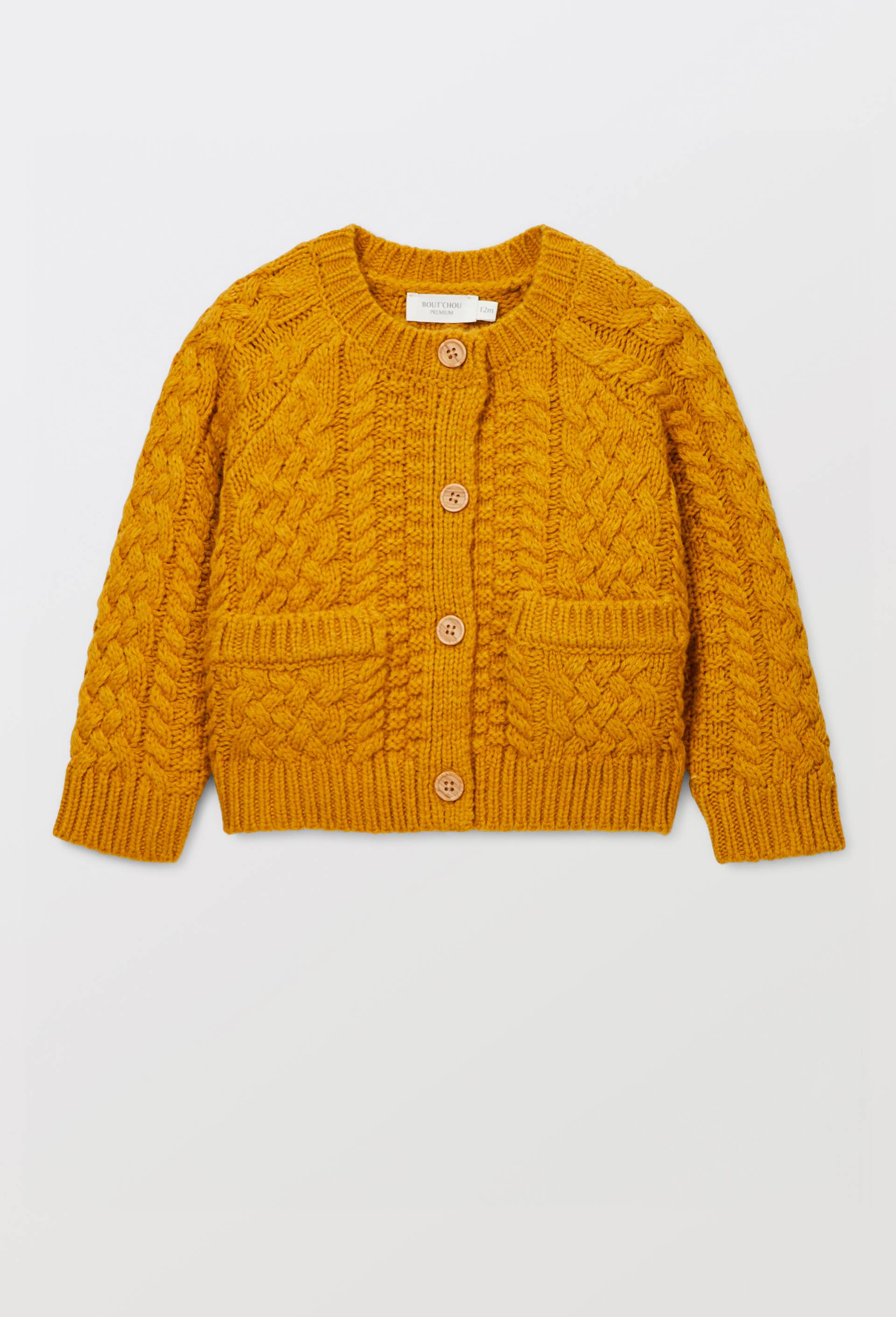 Cardigan tricot uni contenant de la laine, Jaune, large image number 0.0