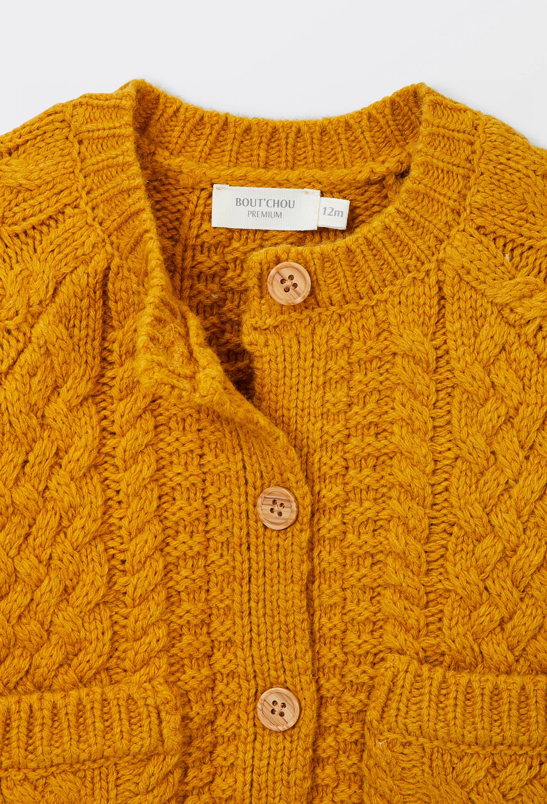 Cardigan tricot uni contenant de la laine, Jaune, large image number 2.0