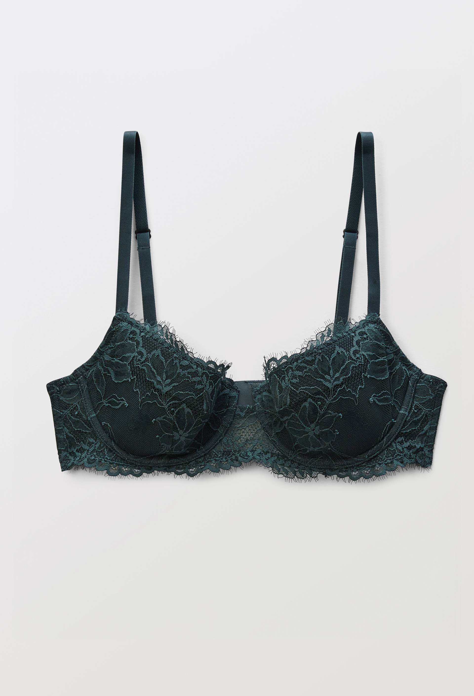 Soutien-gorge corbeille padd&eacute; ELISE en dentelle, Vert fonc&eacute;, large image number 2