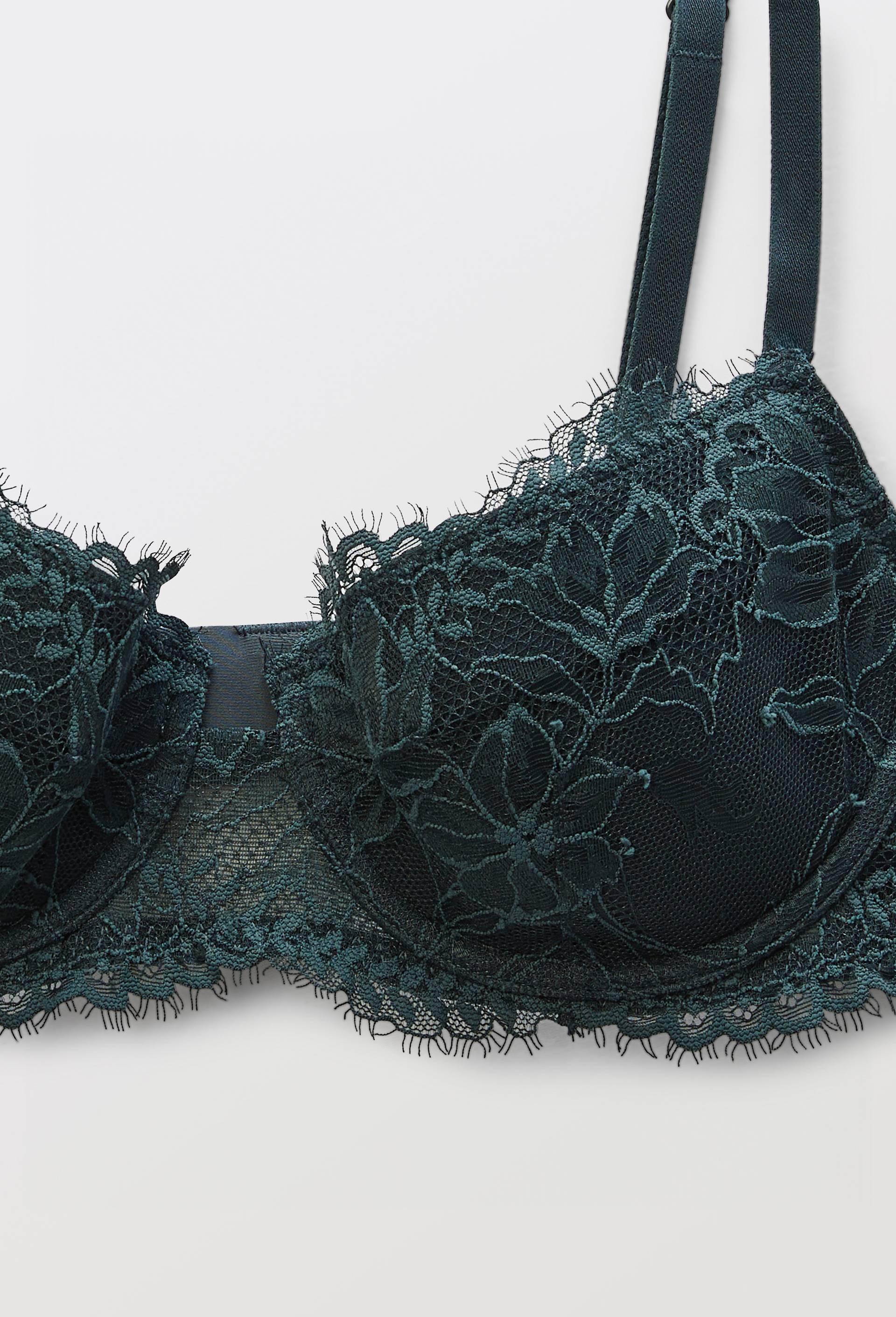 Soutien-gorge corbeille padd&eacute; ELISE en dentelle, Vert fonc&eacute;, large image number 4.0