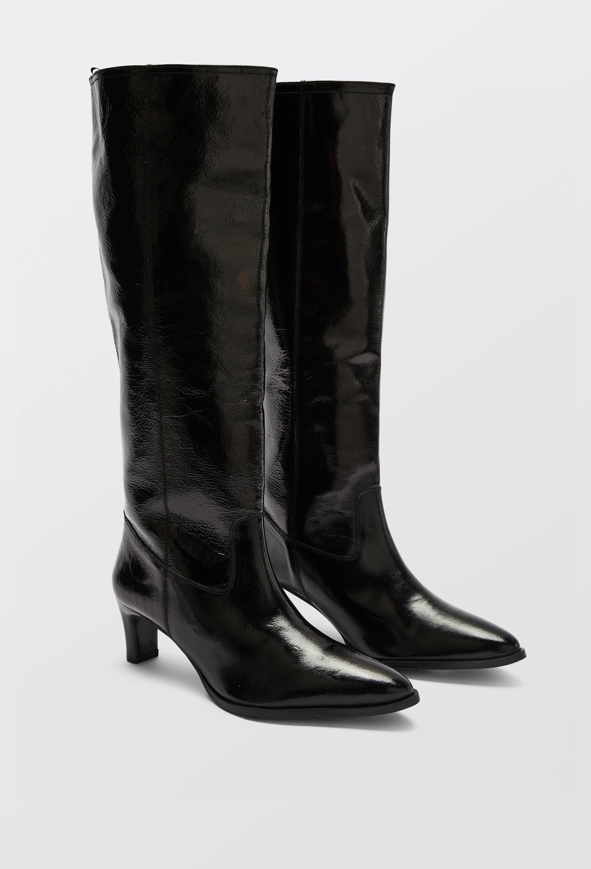 Bottes hautes en cuir &agrave; talon, Noir, large image number 0.0