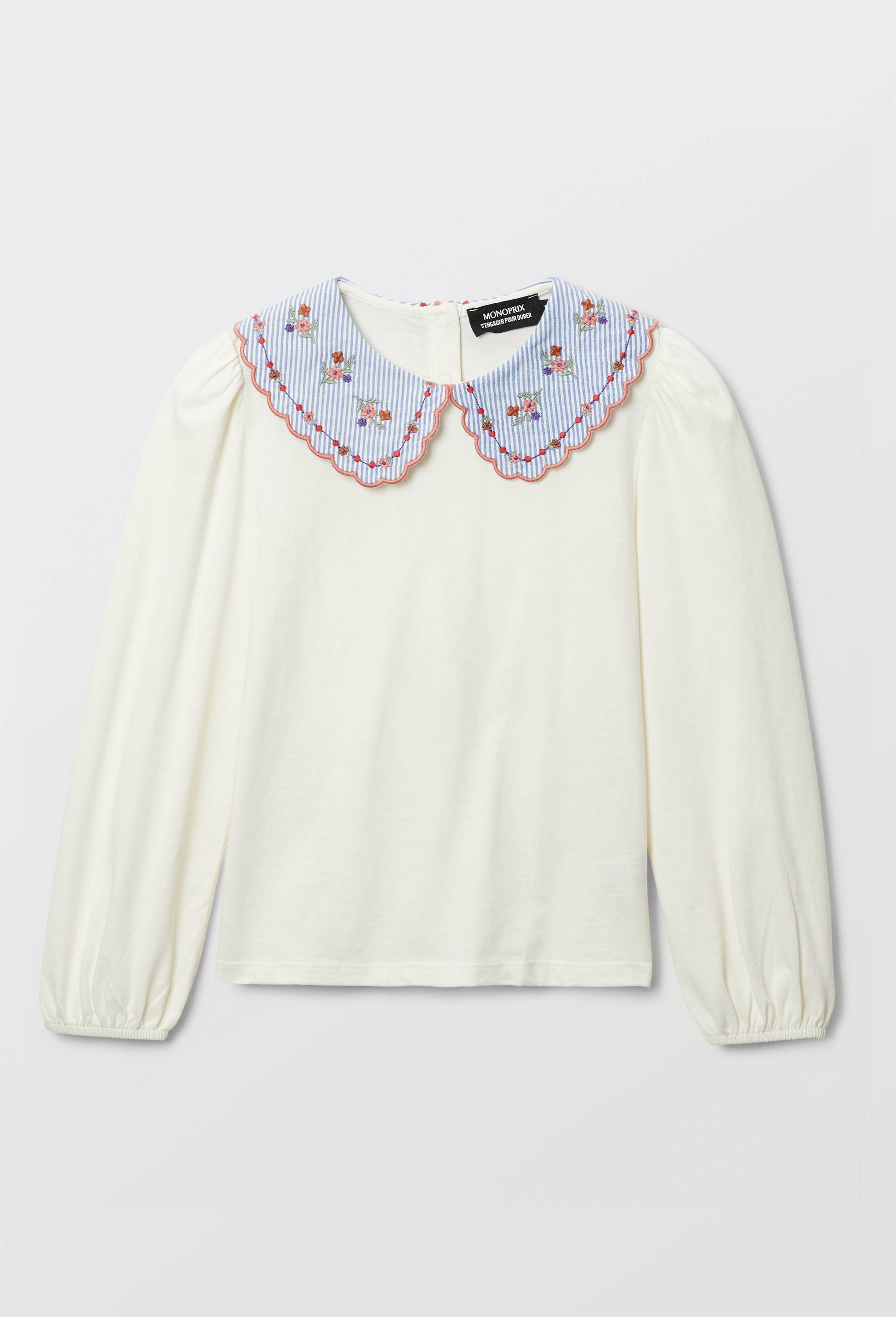 T-shirt manches longues col claudine, Ecru, large image number 1.0