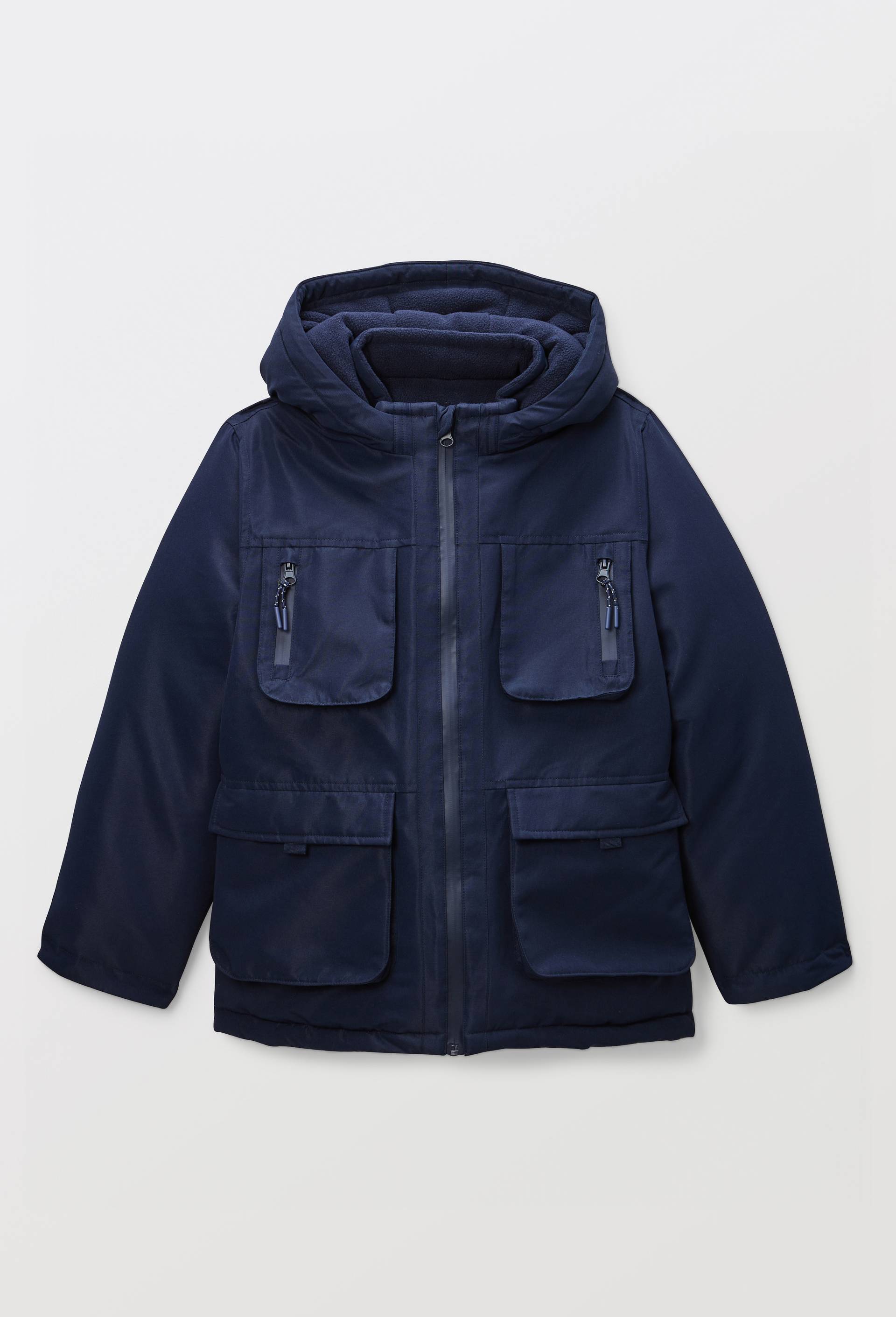 Parka &agrave; capuche unie doubl&eacute;e sherpa, Bleu fonc&eacute;, large image number 1