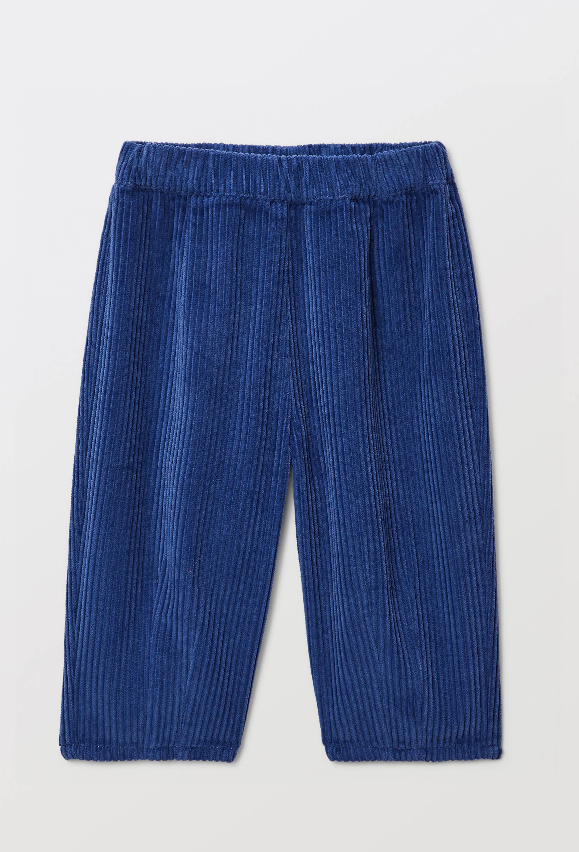 Pantalon taille &eacute;lastique en velours uni en coton BIO GOTS, Bleu fonc&eacute;, large image number 0.0