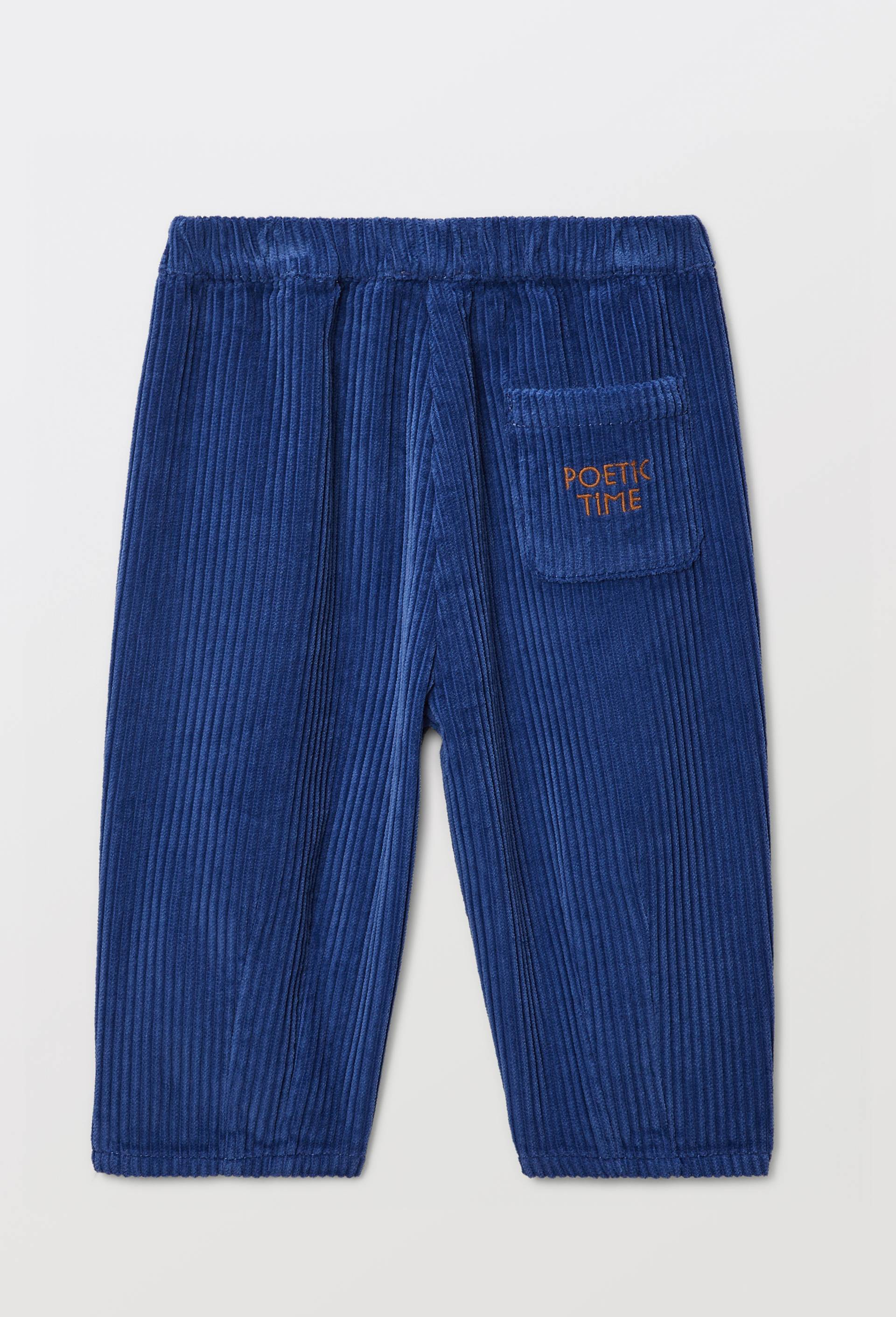 Pantalon taille &eacute;lastique en velours uni en coton BIO GOTS, Bleu fonc&eacute;, large image number 1.0