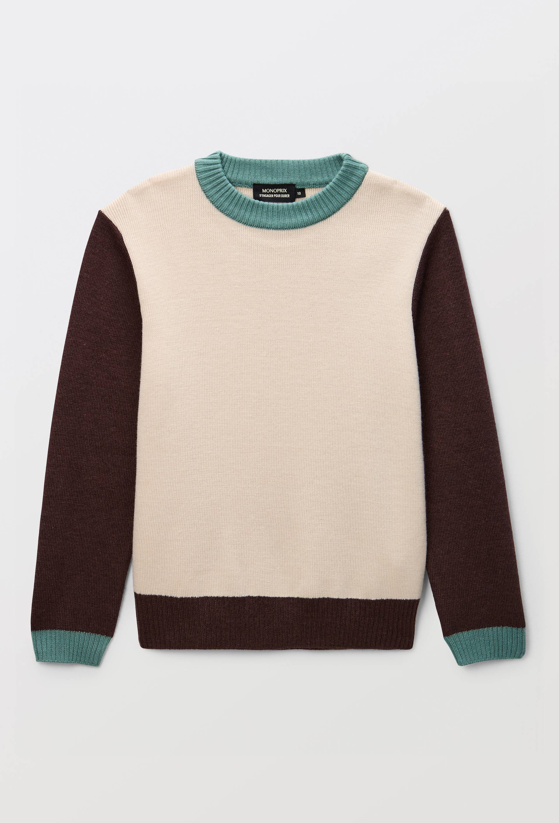Pull ray&eacute; en coton, Beige clair, large image number 1