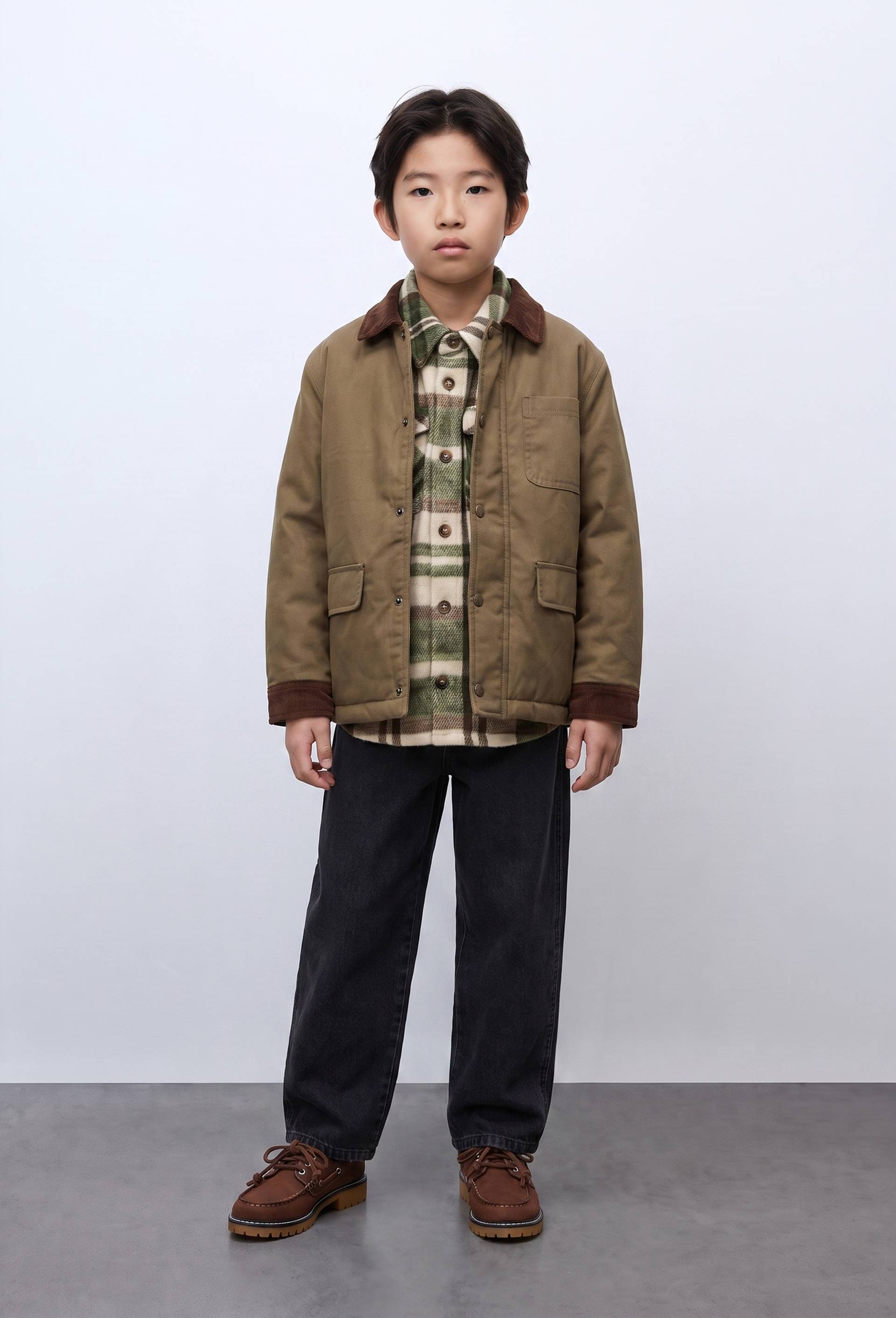Veste chasseur col et poignets contrast&eacute;s contient du coton, Vert fonc&eacute;, swatch image