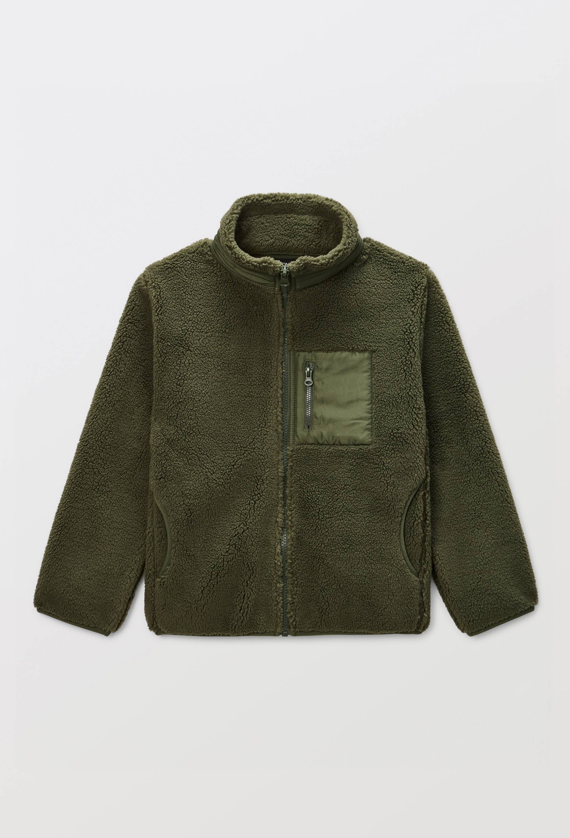 Veste en sherpa avec poche poitrine, Vert fonc&eacute;, large image number 1.0
