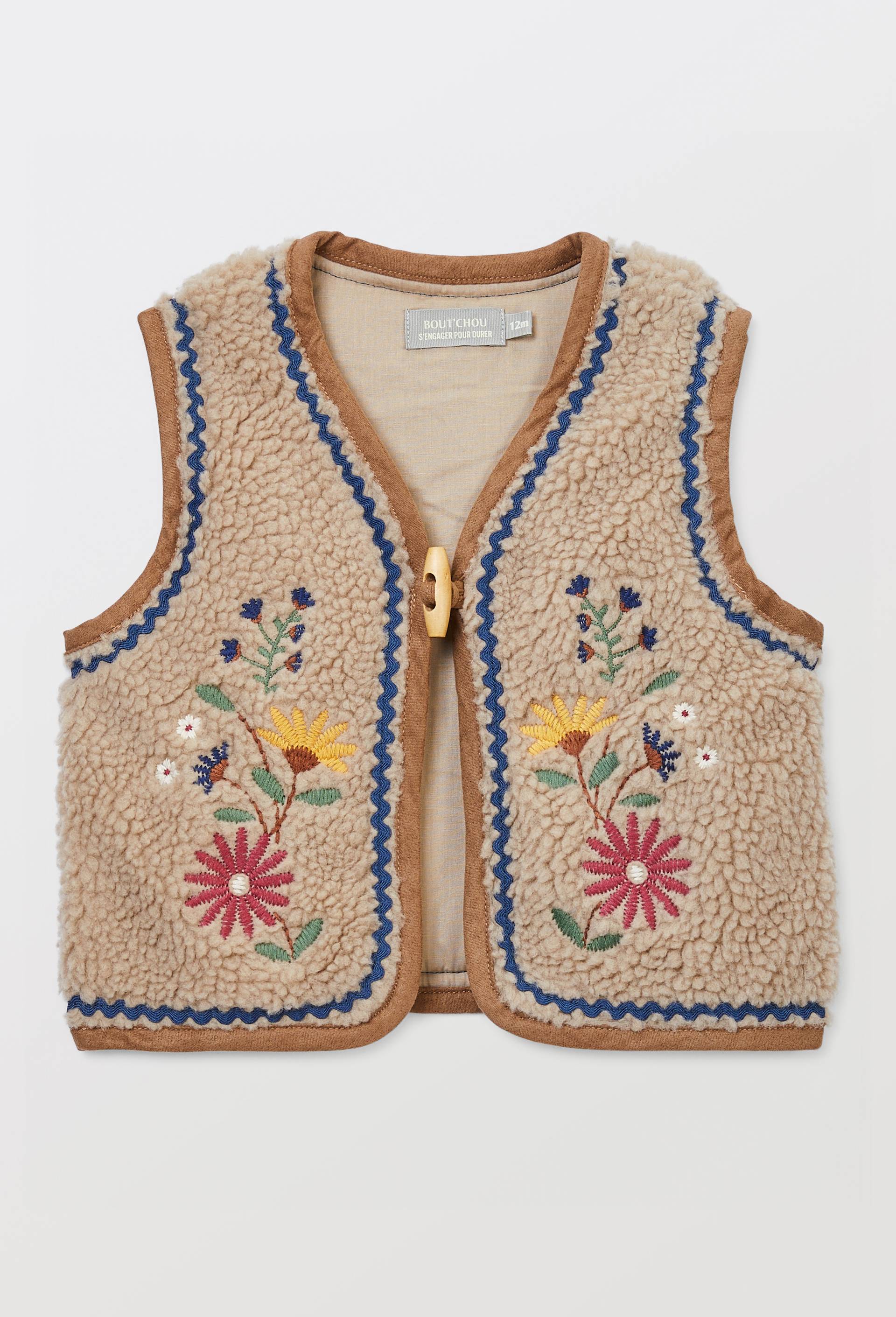 Gilet sans manches en sherpa brod&eacute;, Beige, large image number 0.0