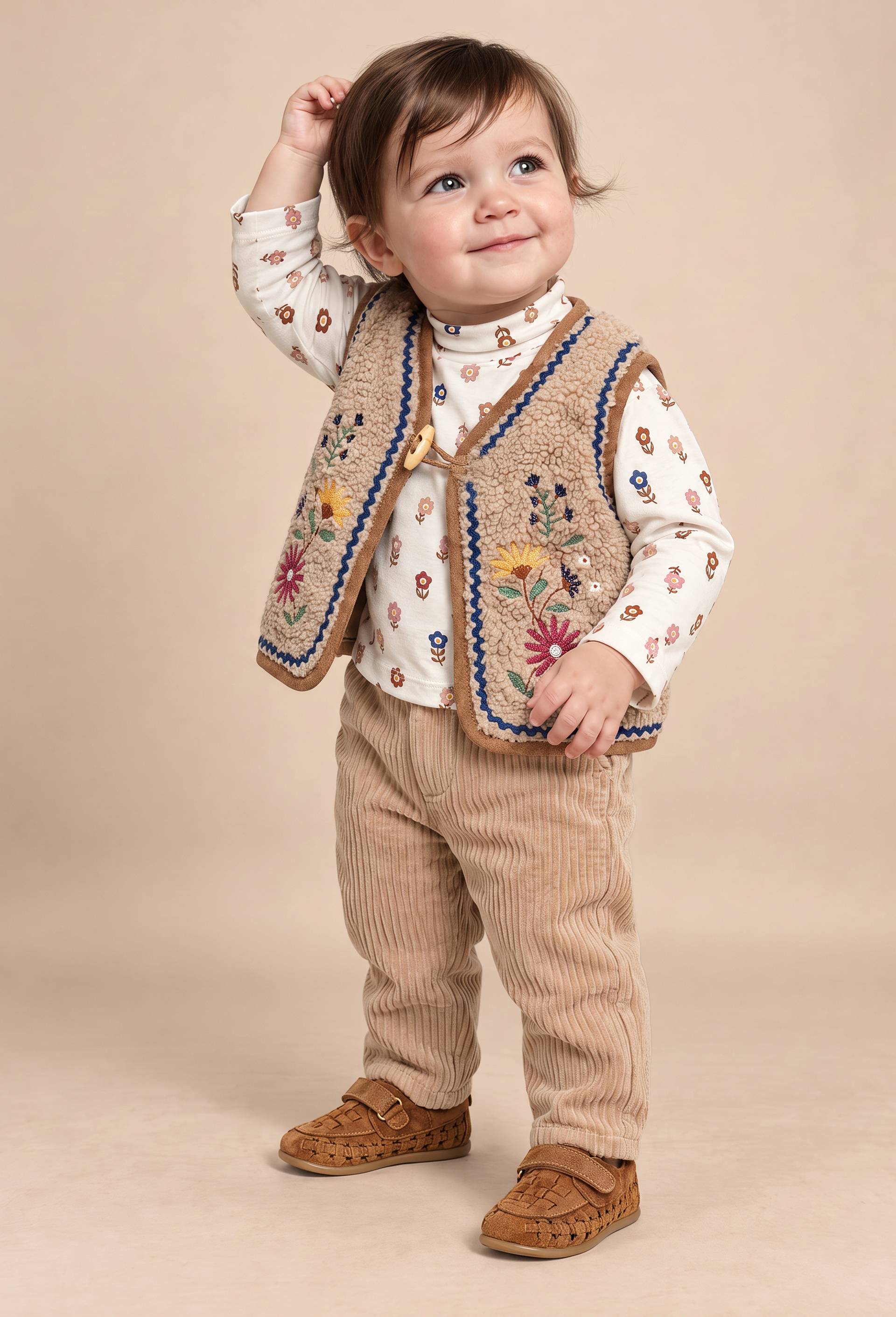 Gilet sans manches en sherpa brodé