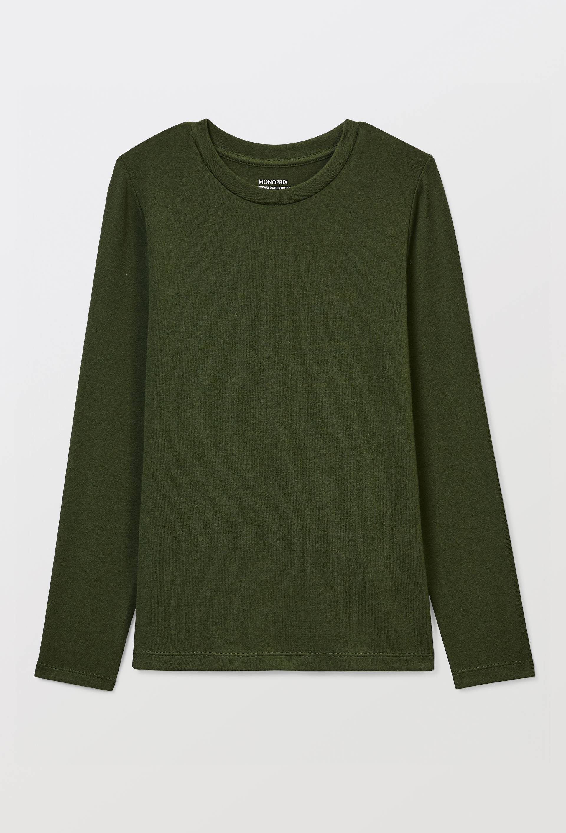 T-shirt chaud manches longues contenant de la laine, Vert fonc&eacute;, large image number 1