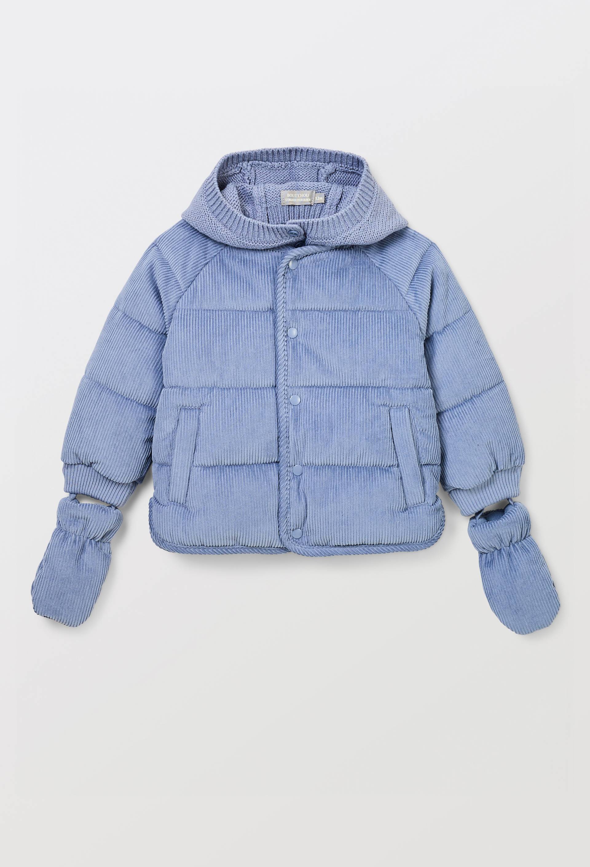 Blouson avec gants &agrave; capuche amovible en velours uni doubl&eacute; polaire, Bleu, large image number 1.0