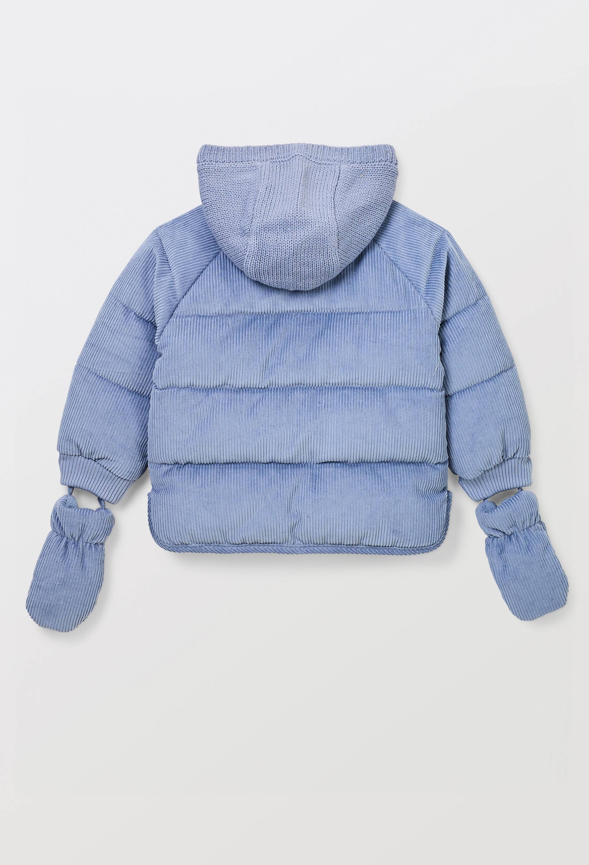 Blouson avec gants &agrave; capuche amovible en velours uni doubl&eacute; polaire, Bleu, large image number 2