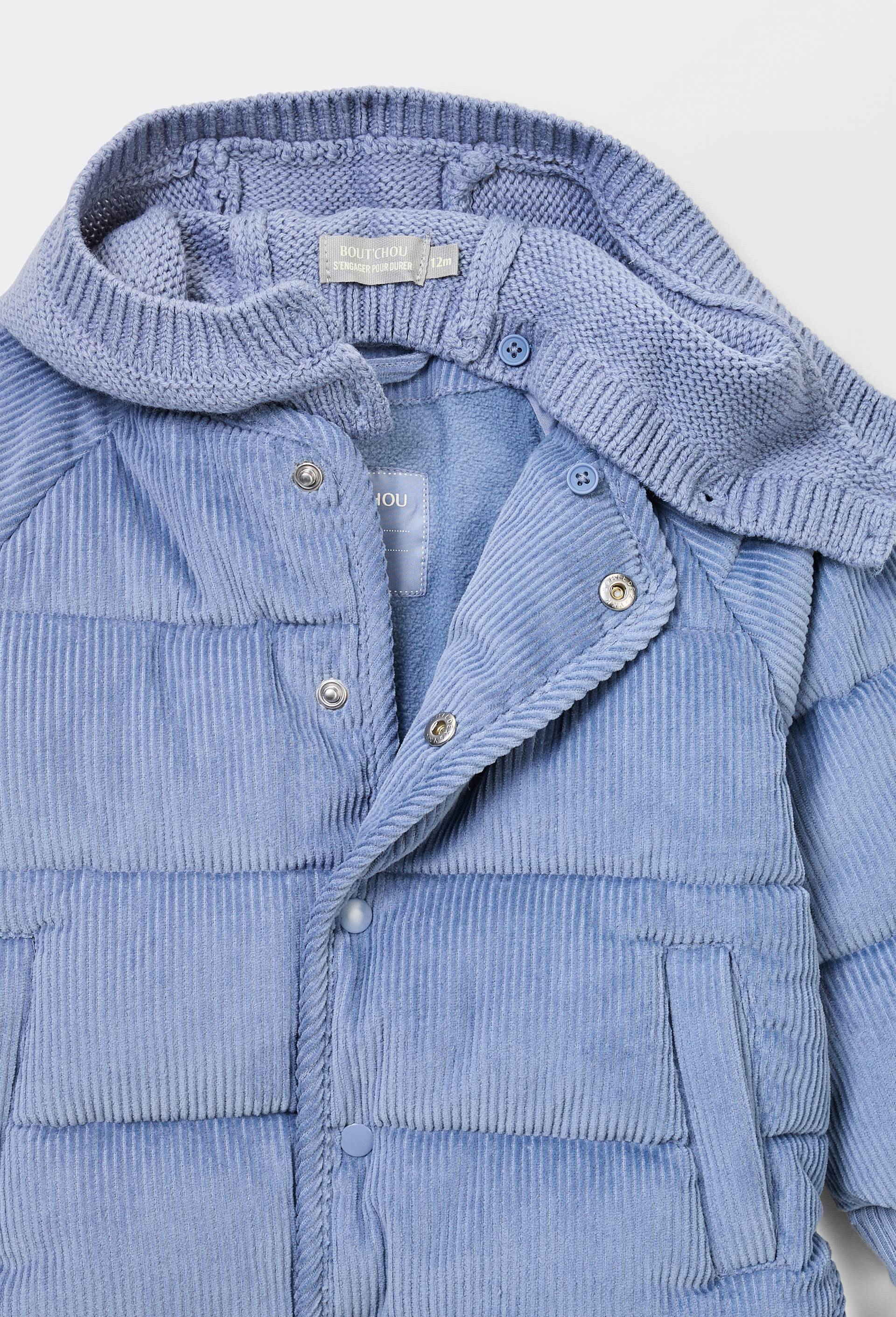 Blouson avec gants &agrave; capuche amovible en velours uni doubl&eacute; polaire, Bleu, large image number 3