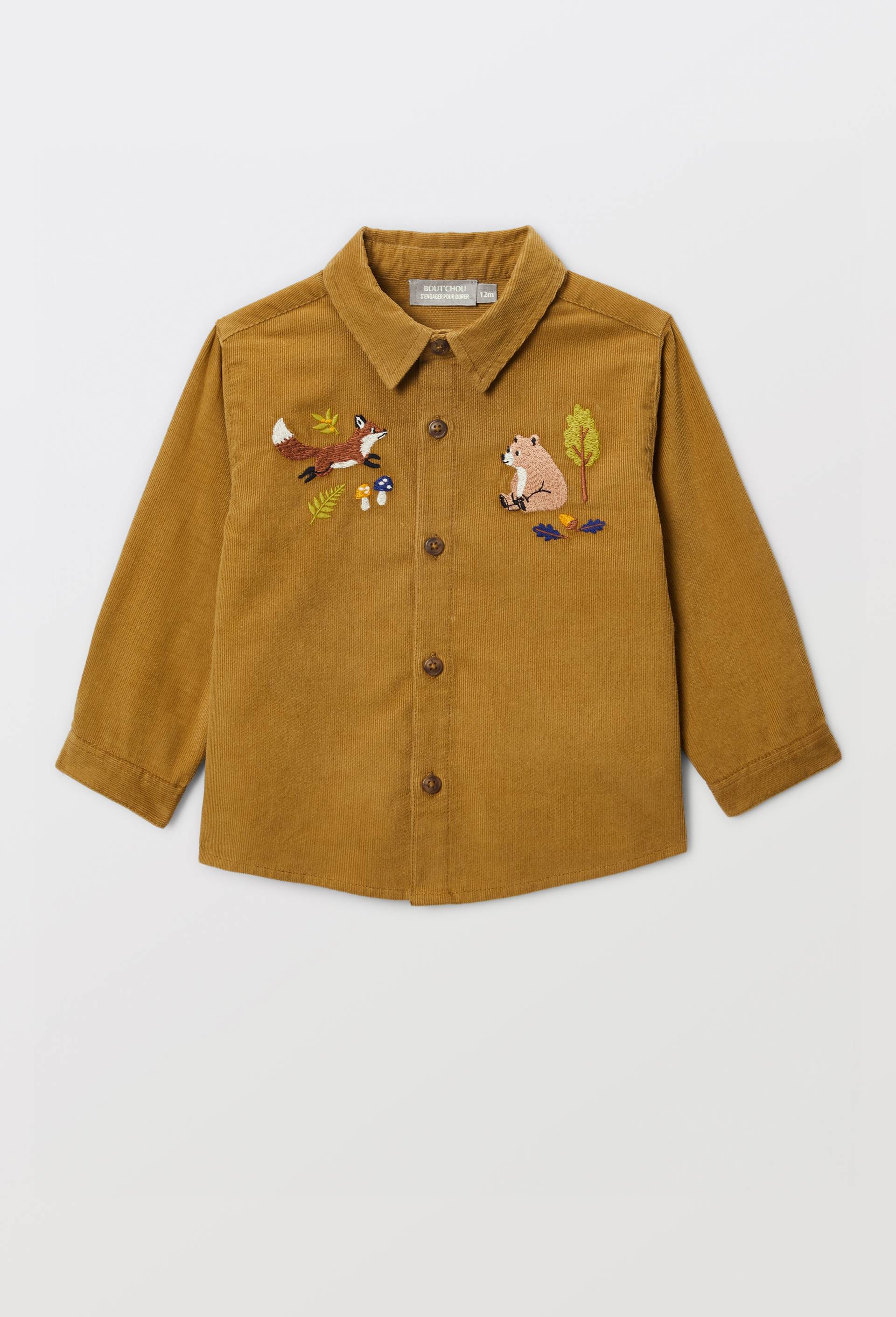 Chemise brod&eacute;e en velours en coton BIO GOTS, Brun clair, large image number 0