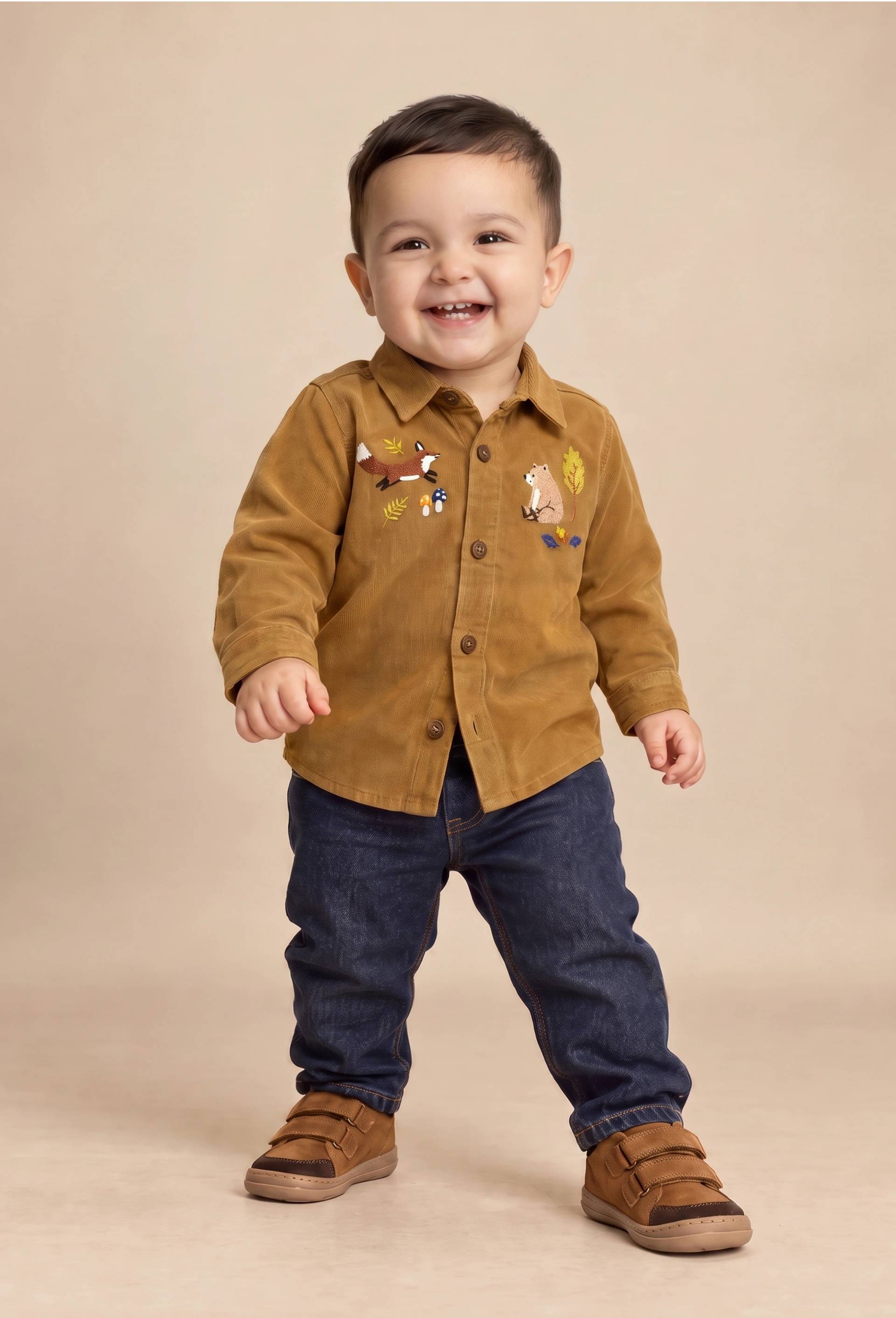Chemise brodée en velours en coton BIO GOTS Chemise brodée en velours en coton BIO GOTS