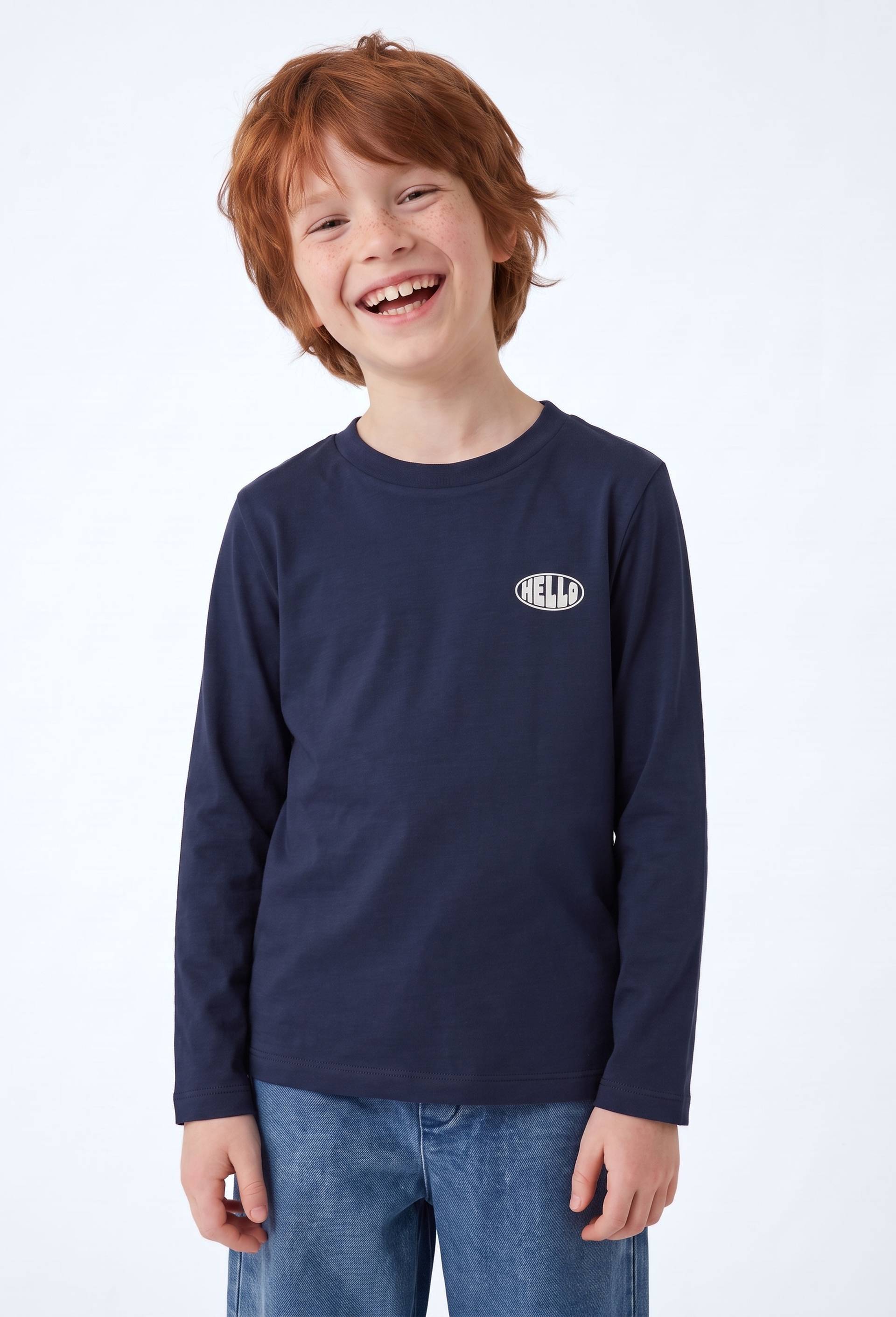 T-Shirt manches longues chaud en coton BIO GOTS, Bleu fonc&eacute;, swatch image