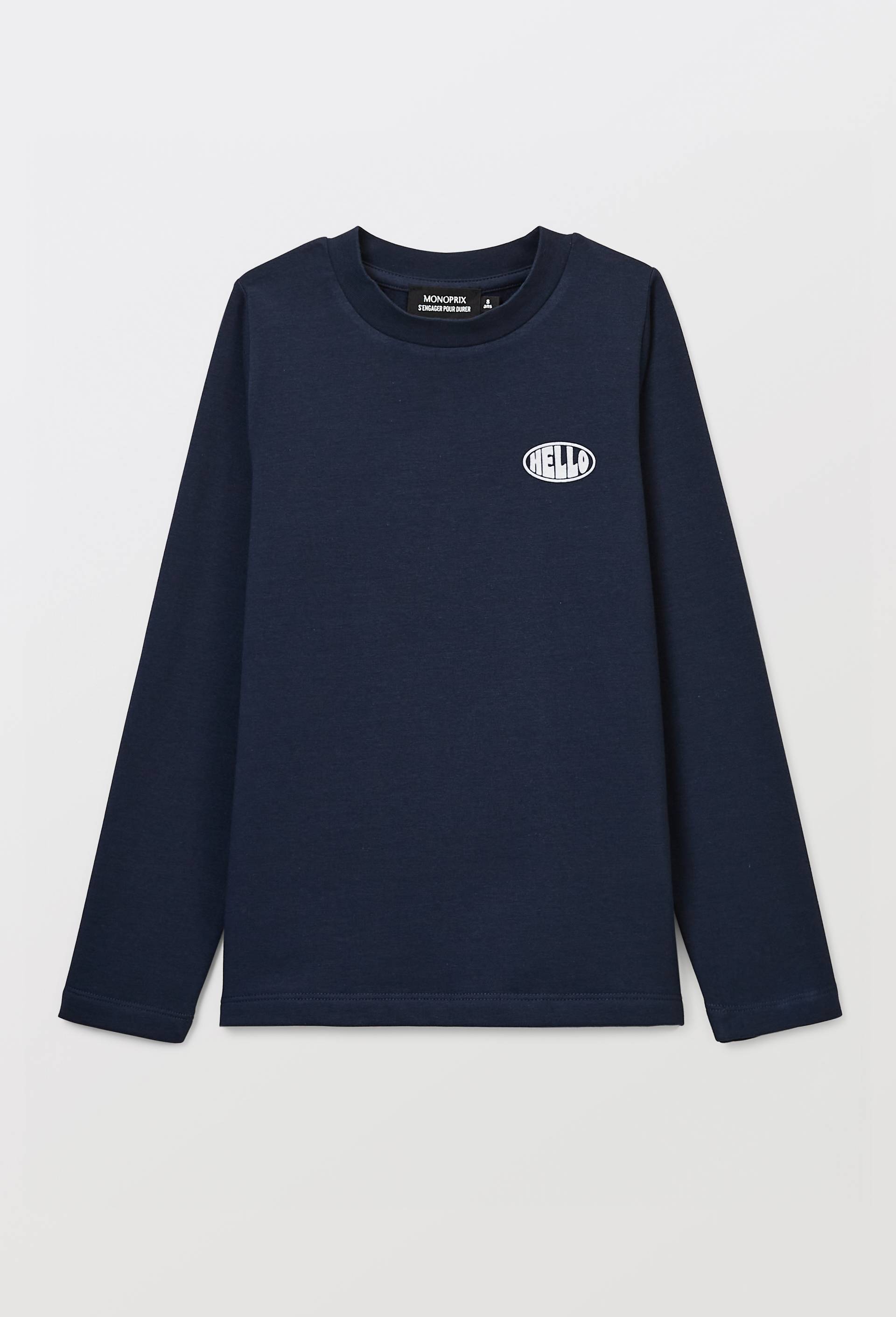 T-Shirt manches longues chaud en coton BIO GOTS, Bleu fonc&eacute;, large image number 1.0