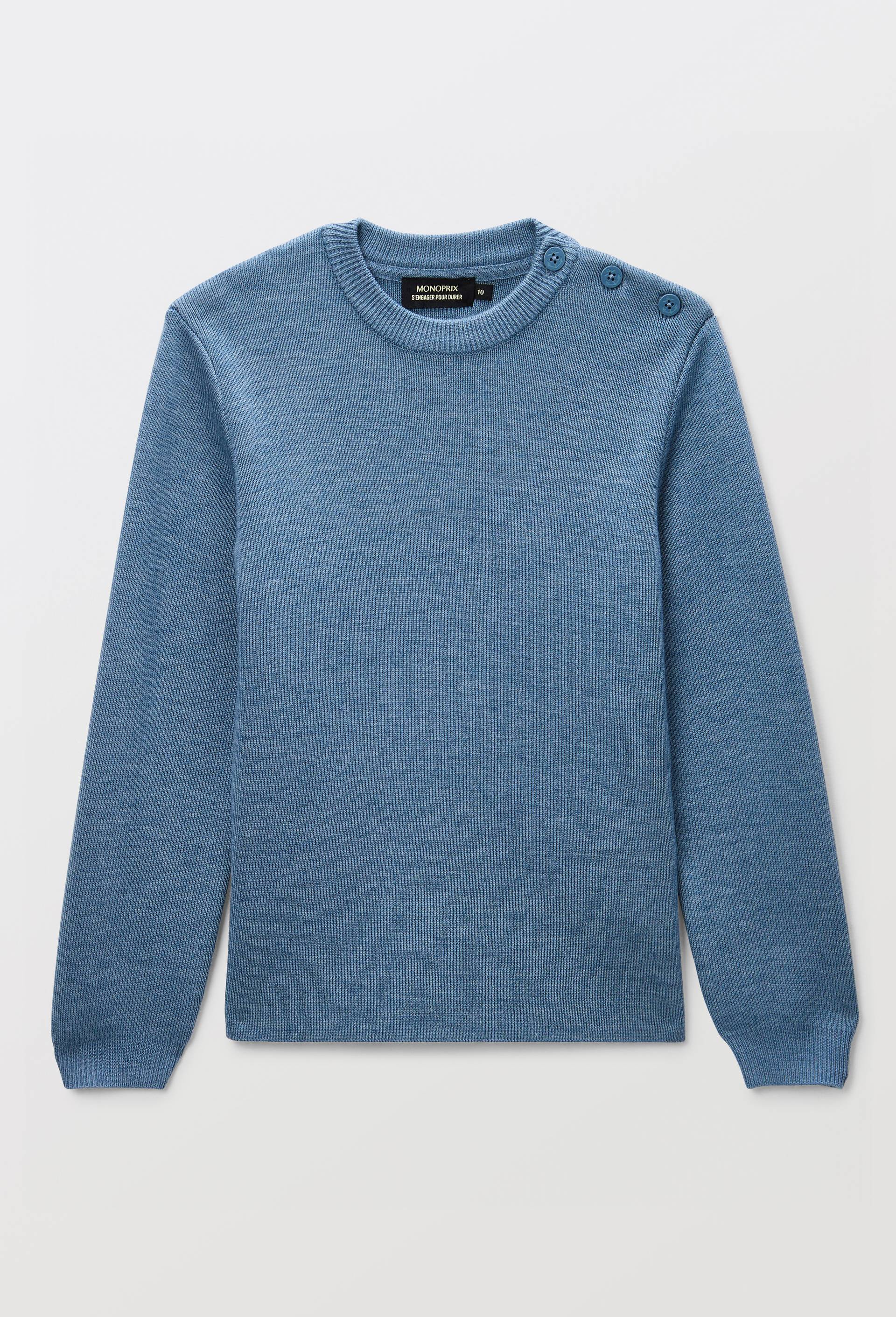 Pull uni contenant de la laine, Bleu, large image number 2