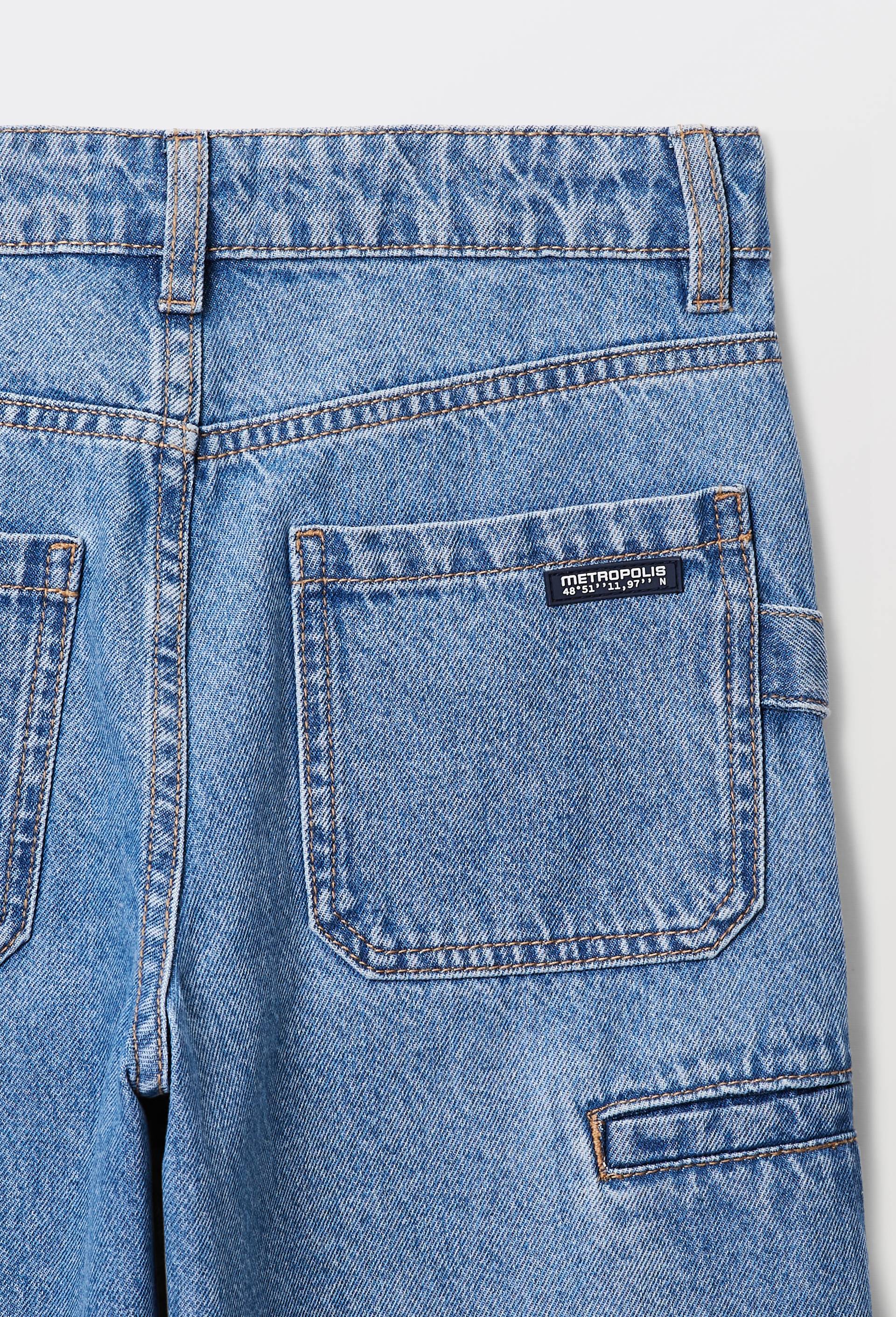 Jean cargo taille &eacute;lastiqu&eacute;e contenant du coton, Bleu, large image number 5.0