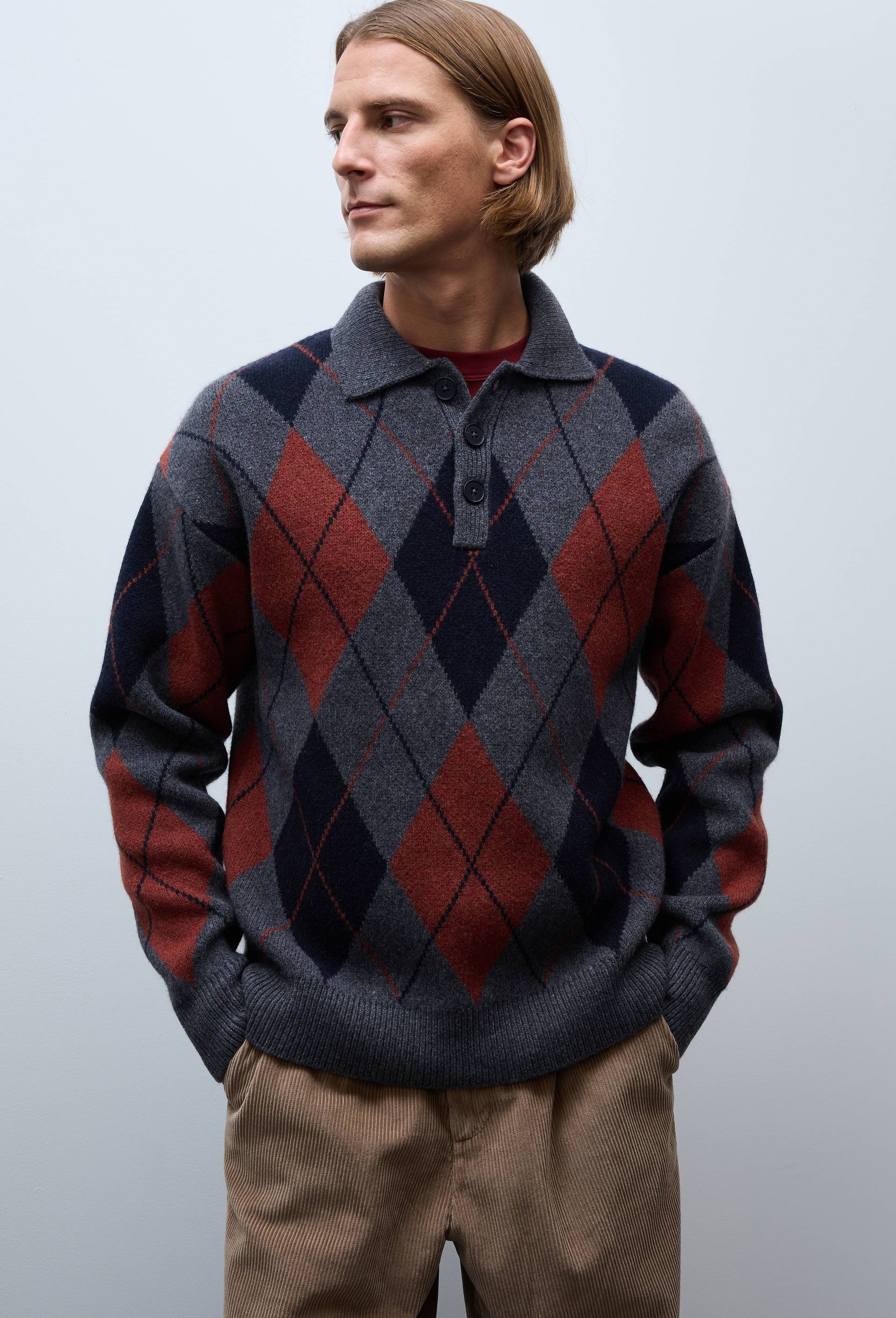 Pull col polo en laine, Gris fonc&eacute;, large image number 1