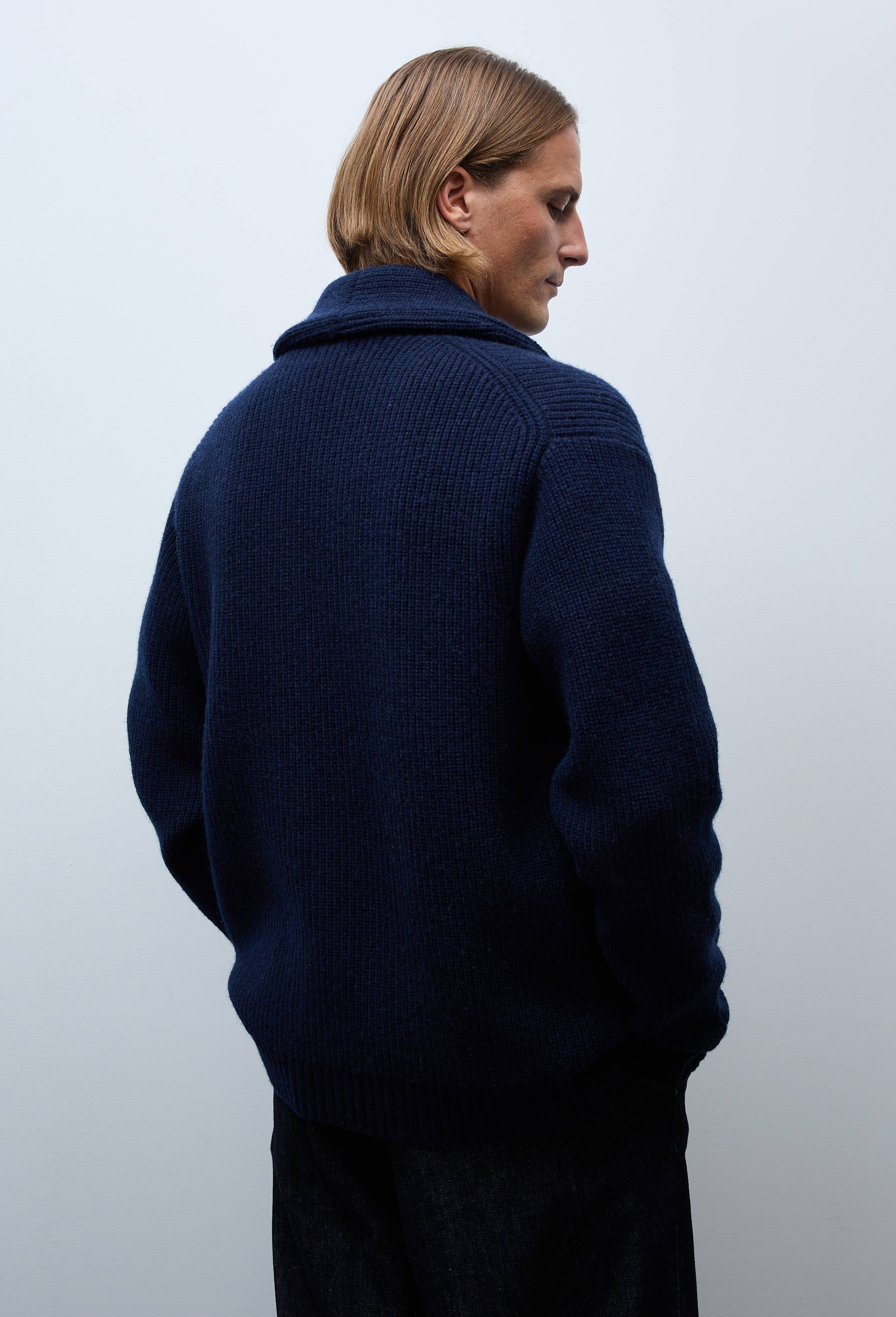 Gilet col ch&acirc;le en laine, Bleu fonc&eacute;, large image number 1