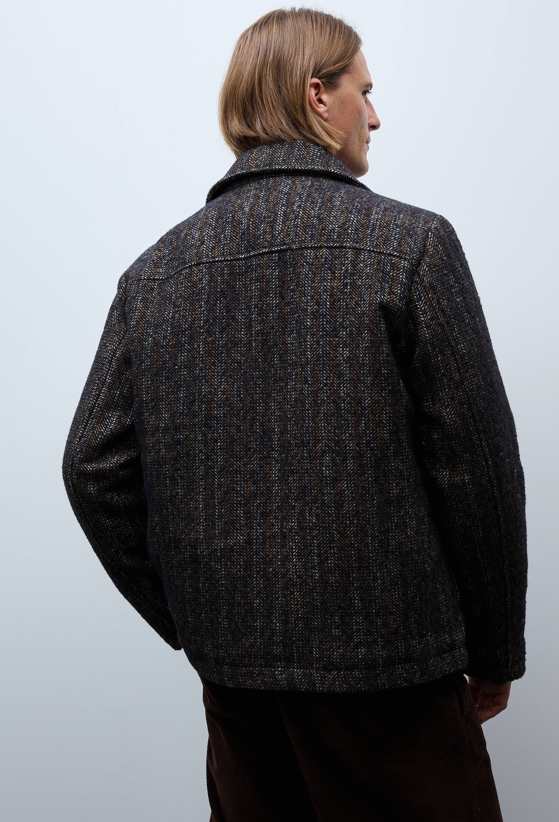 Veste chevron zipp&eacute; contenant de la laine, Bleu fonc&eacute;, large image number 3