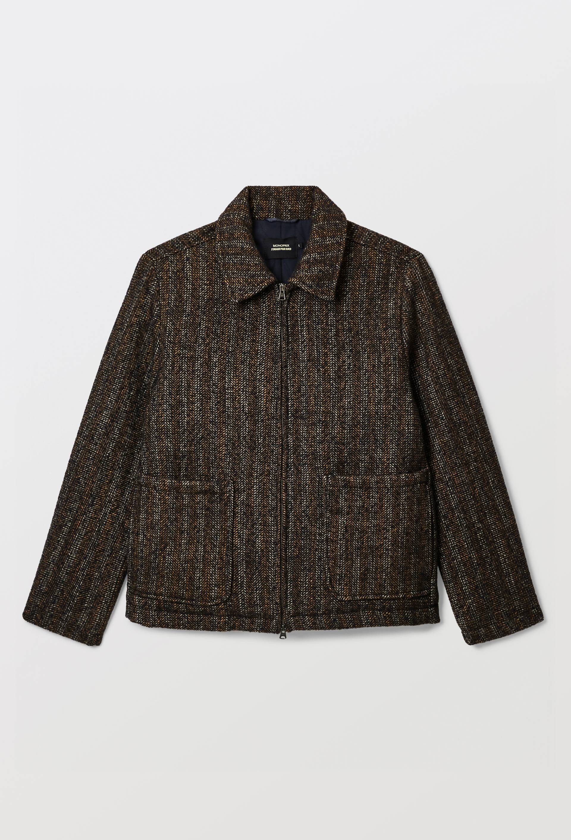 Veste chevron zipp&eacute; contenant de la laine, Bleu fonc&eacute;, large image number 4