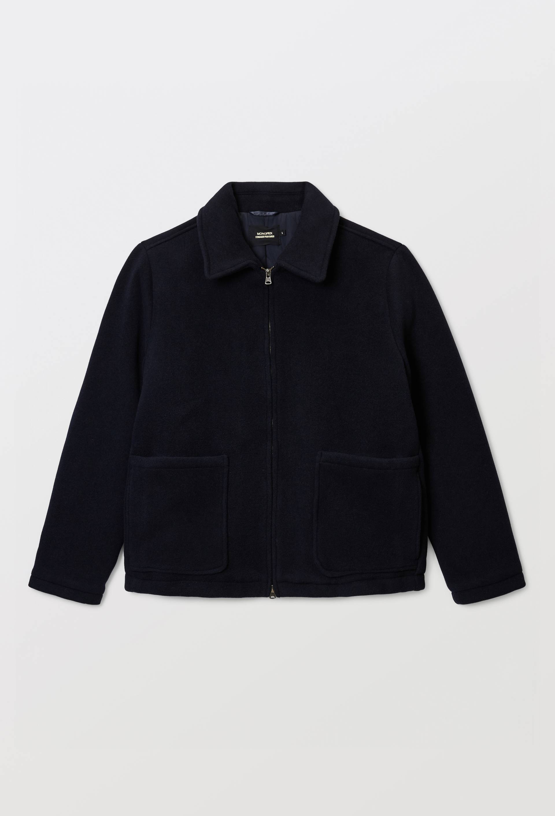 Veste zipp&eacute; contenant de la laine, Bleu fonc&eacute;, large image number 3