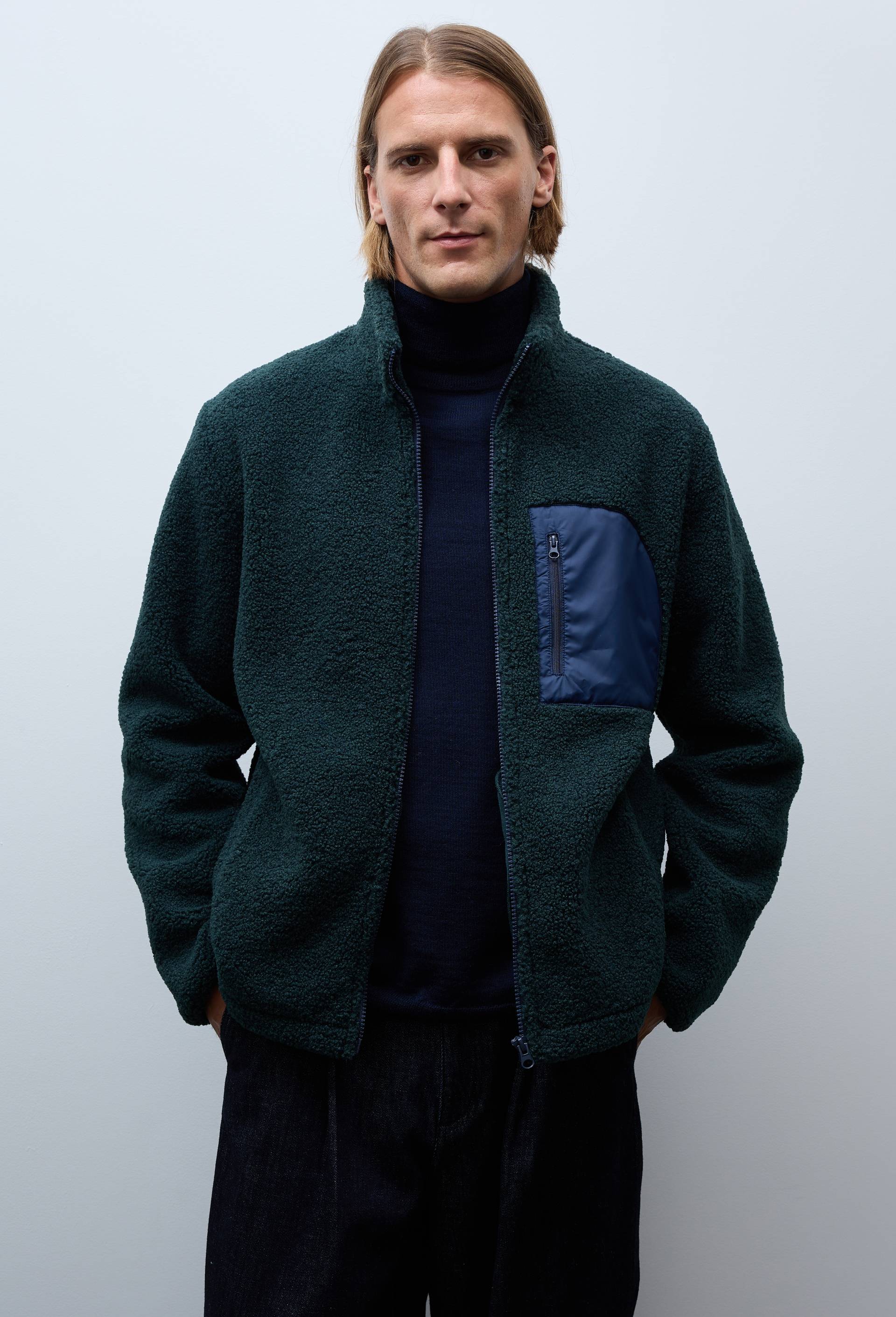 Veste sherpa manches longues zipp&eacute;e, Vert fonc&eacute;, large image number 0