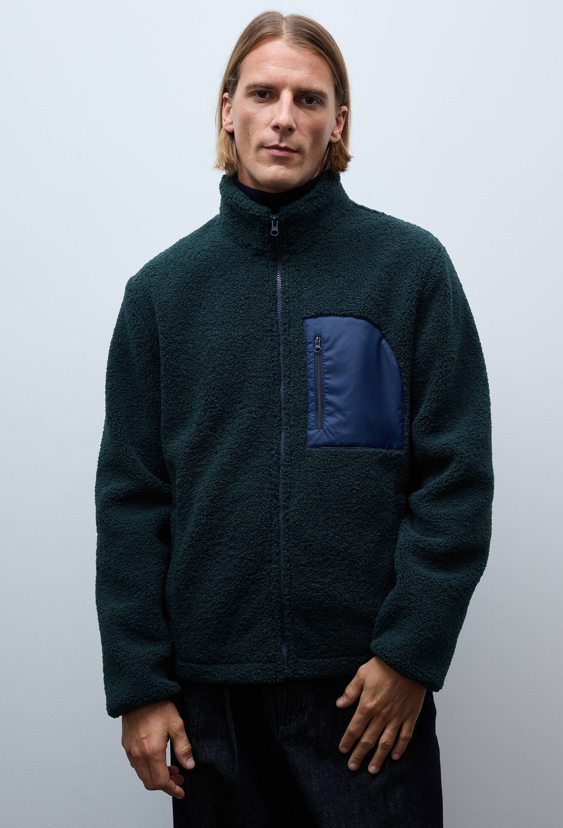 Veste sherpa manches longues zipp&eacute;e, Vert fonc&eacute;, large image number 1.0