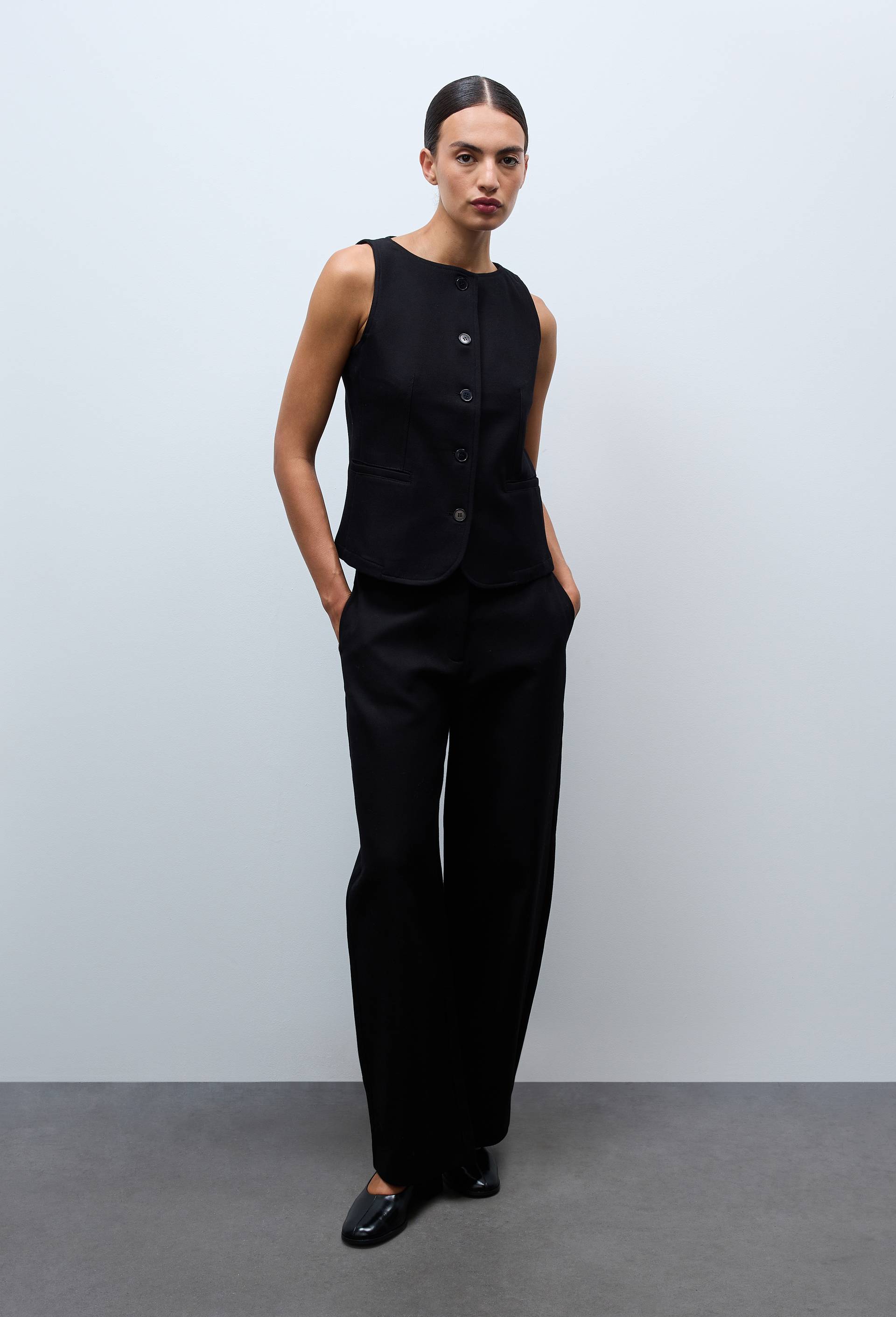 Pantalon large fluide uni, Noir, large image number 0