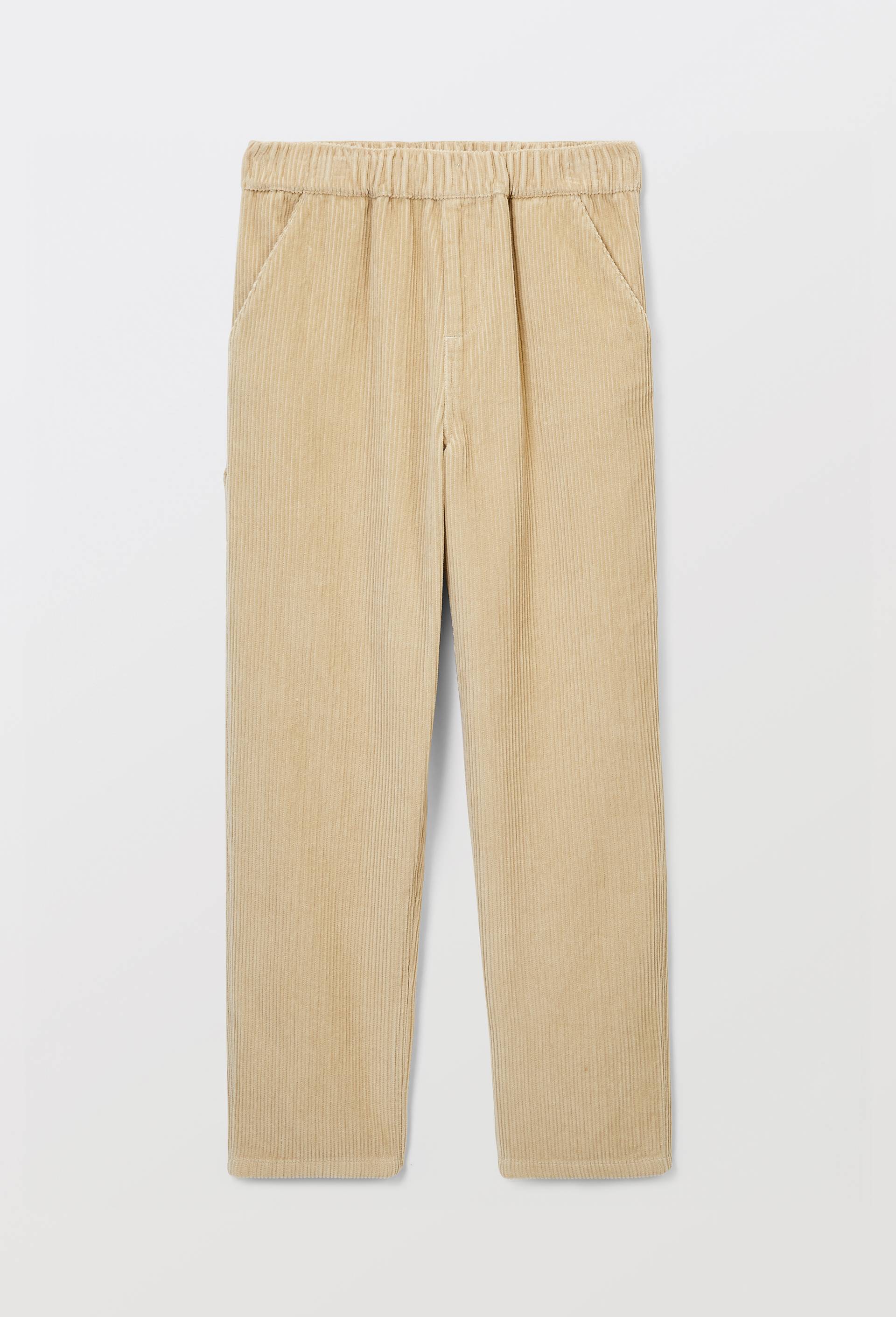 Pantalon droit &eacute;lastiqu&eacute; en velours c&ocirc;tel&eacute;, Beige, large image number 1