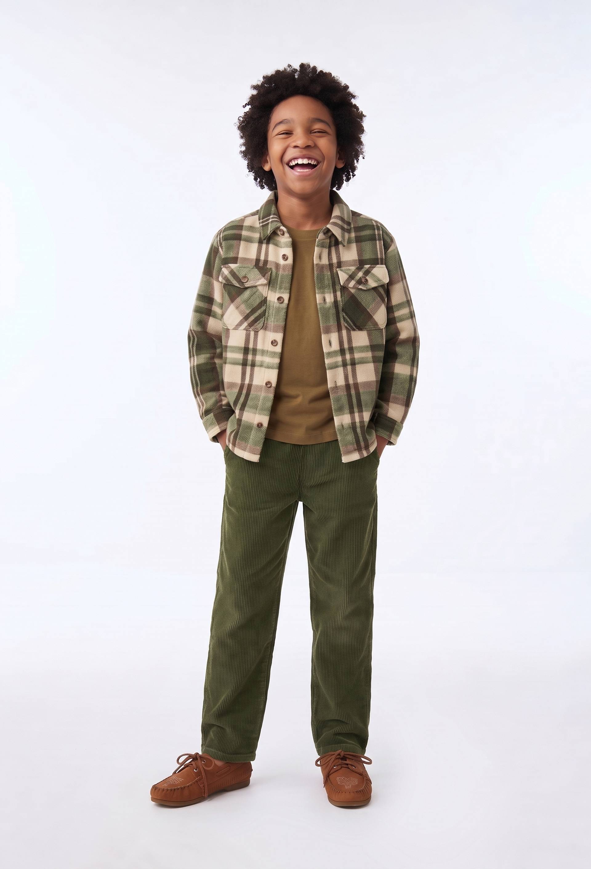 Pantalon droit &eacute;lastiqu&eacute; en velours c&ocirc;tel&eacute;, Vert fonc&eacute;, swatch image