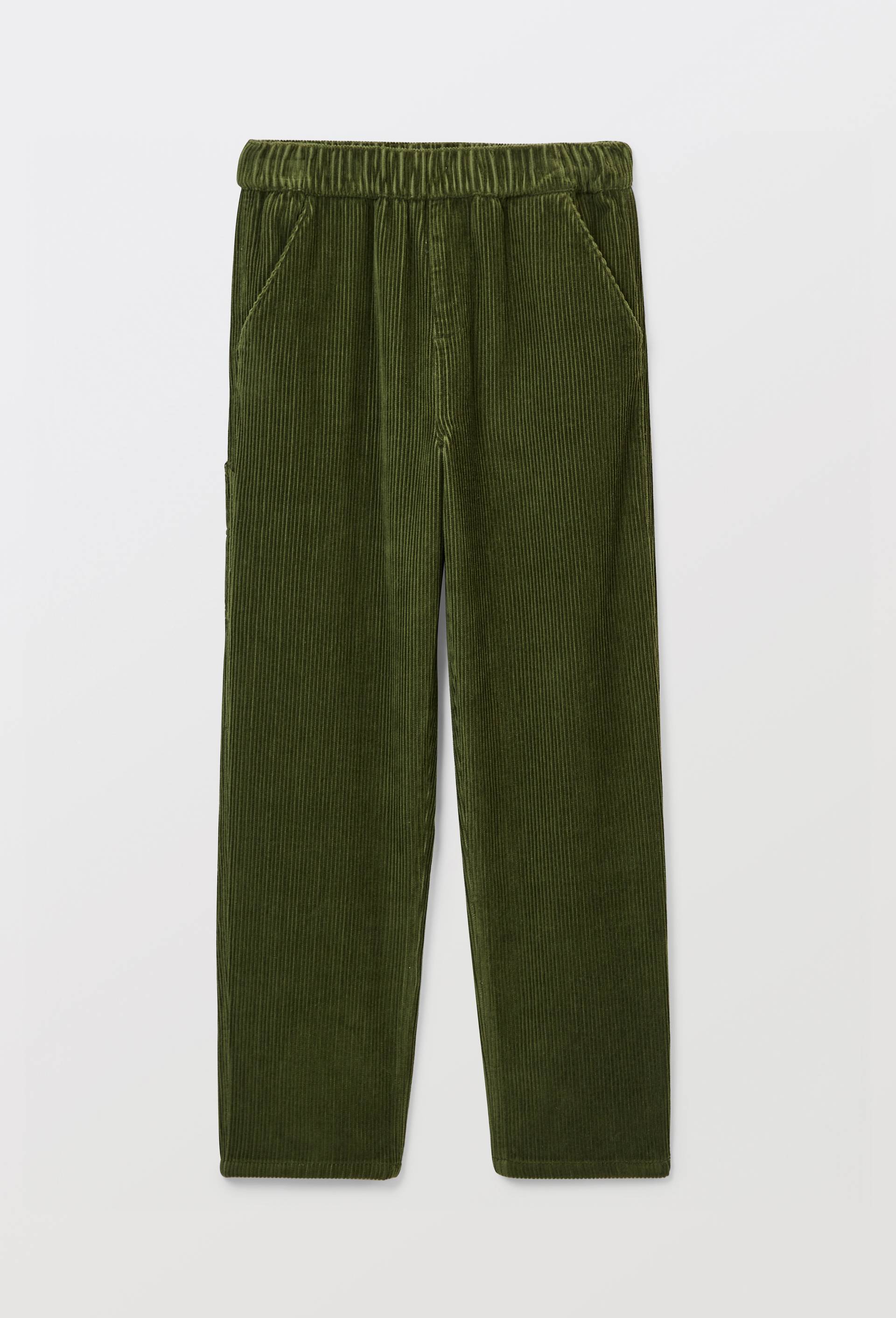 Pantalon droit &eacute;lastiqu&eacute; en velours c&ocirc;tel&eacute;, Vert fonc&eacute;, large image number 1
