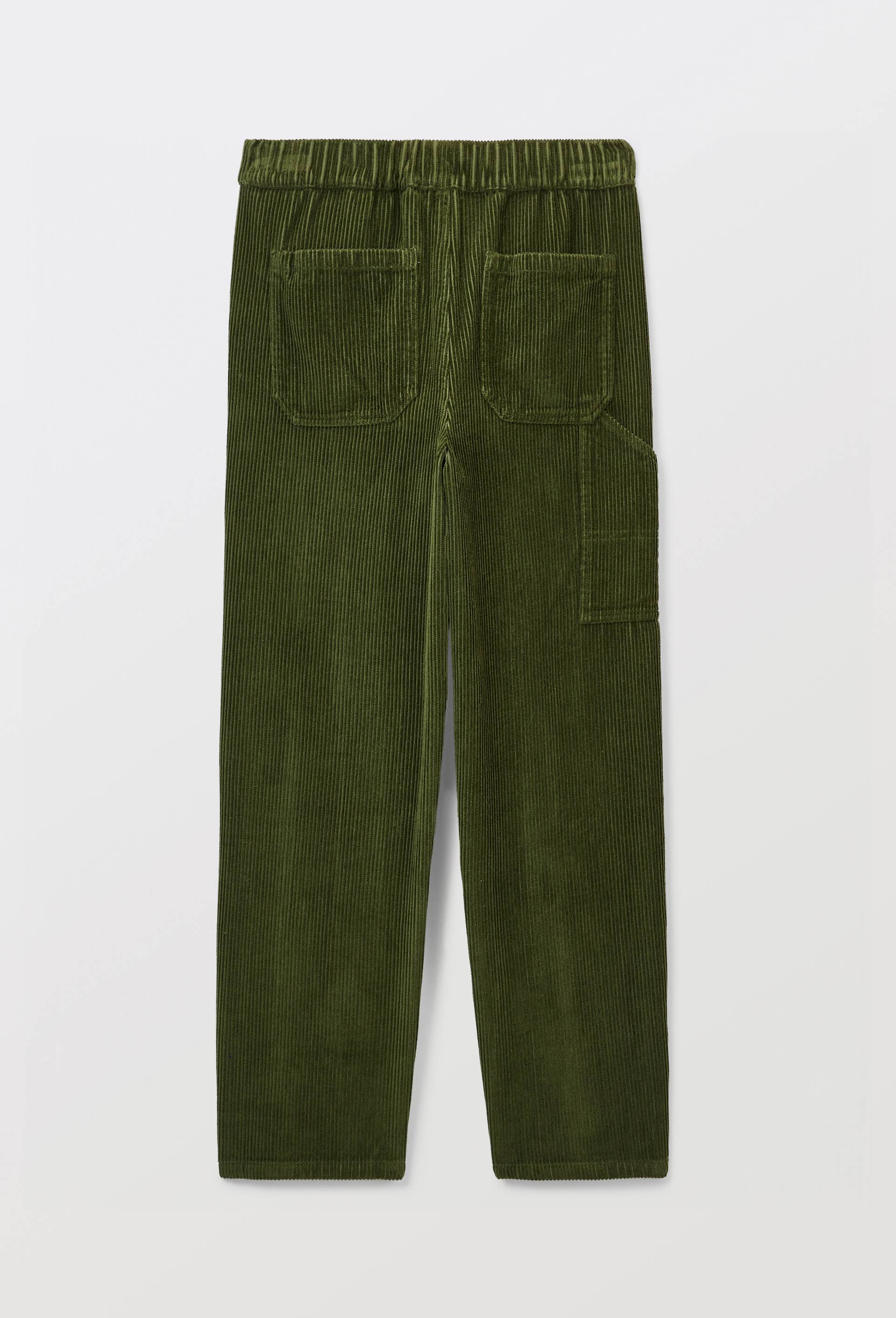 Pantalon droit &eacute;lastiqu&eacute; en velours c&ocirc;tel&eacute;, Vert fonc&eacute;, large image number 2.0