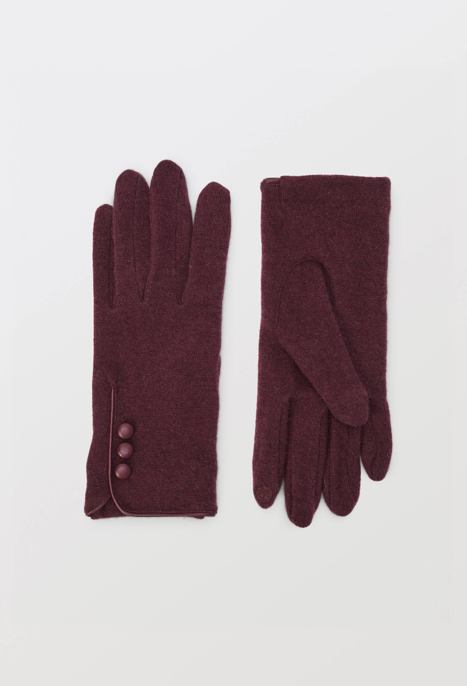 Gants tactiles &agrave; boutons contenant de la laine, Rouge fonc&eacute;, large image number 0