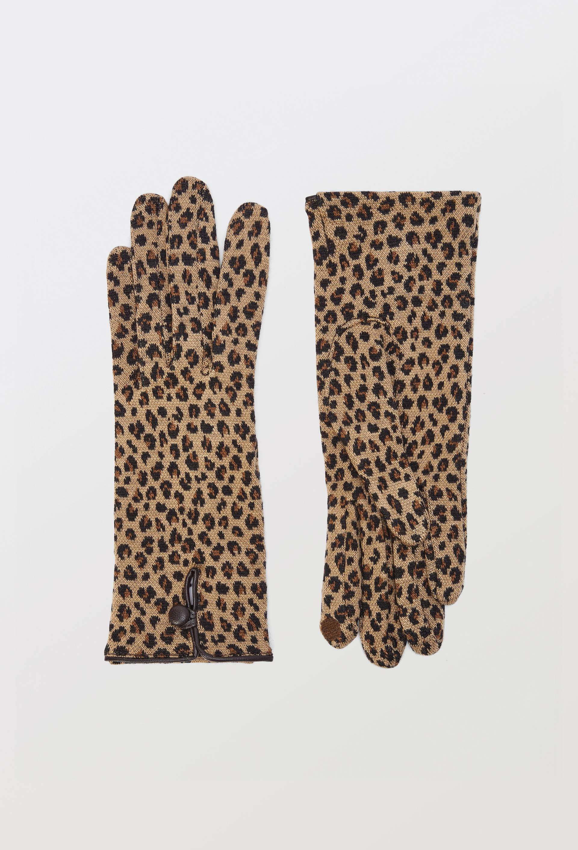Gants tactiles imprim&eacute; l&eacute;opard, Beige, large image number 0