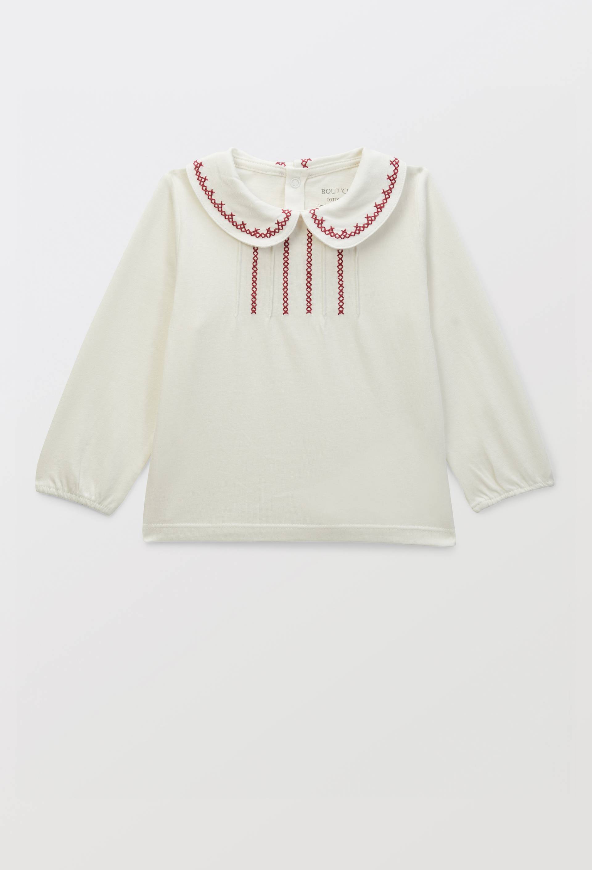 T-shirt manches longues col claudine unie en coton BIO GOTS, Ecru, large image number 1