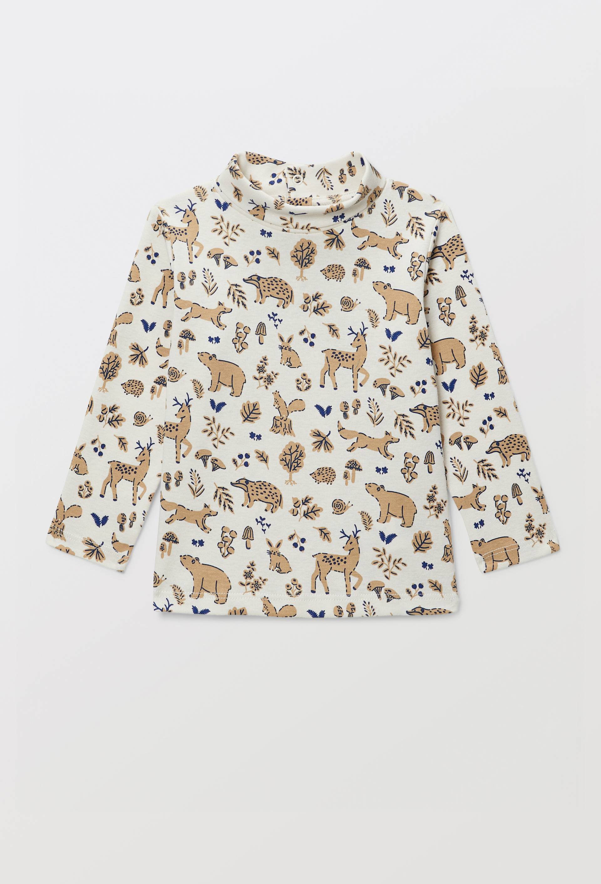 T-shirt manches longues col roul&eacute; imprim&eacute; en coton BIO GOTS, Beige clair, large image number 1