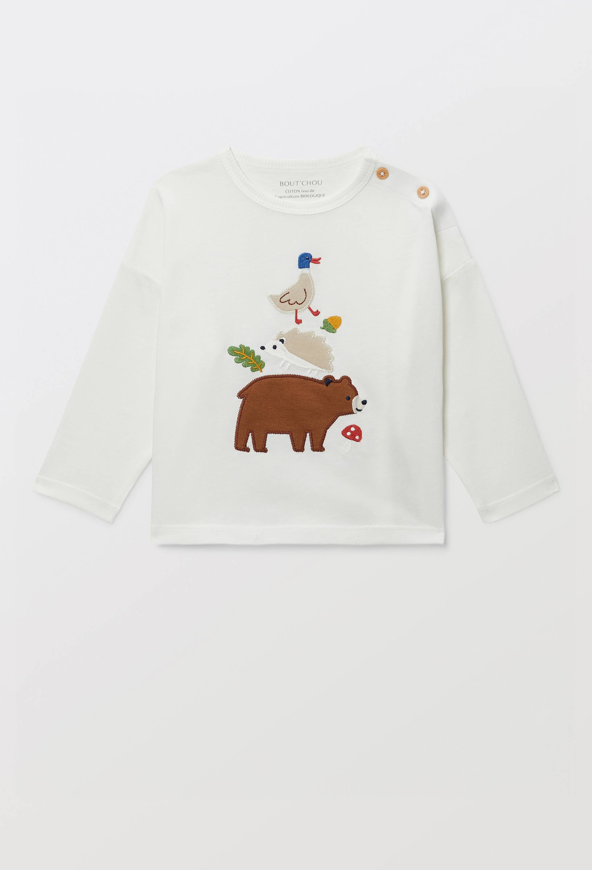 T-shirt manches longues imprim&eacute; en coton BIO GOTS, Ecru, large image number 0.0