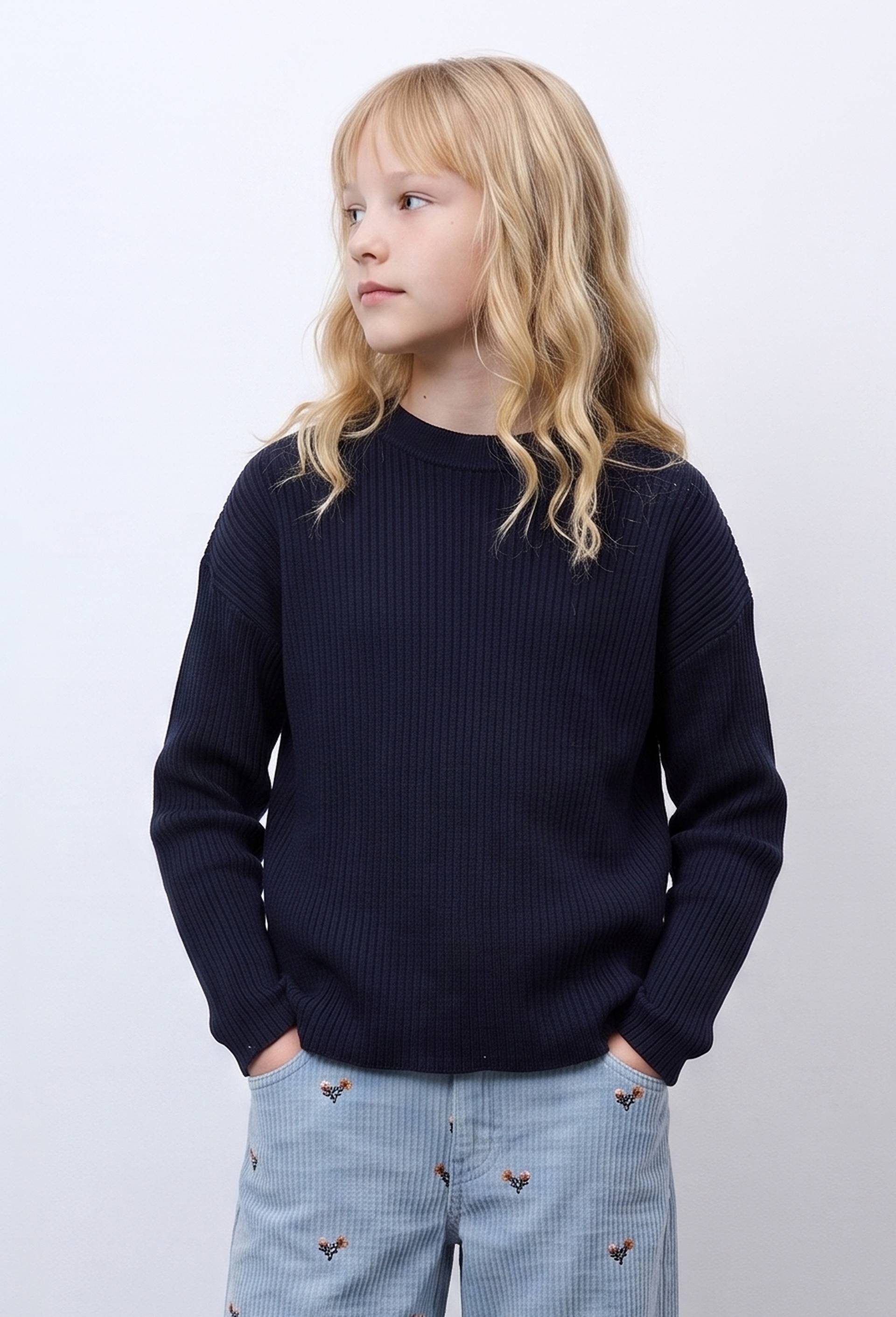 Sous pull en coton et cachemire, Bleu fonc&eacute;, large image number 1.0