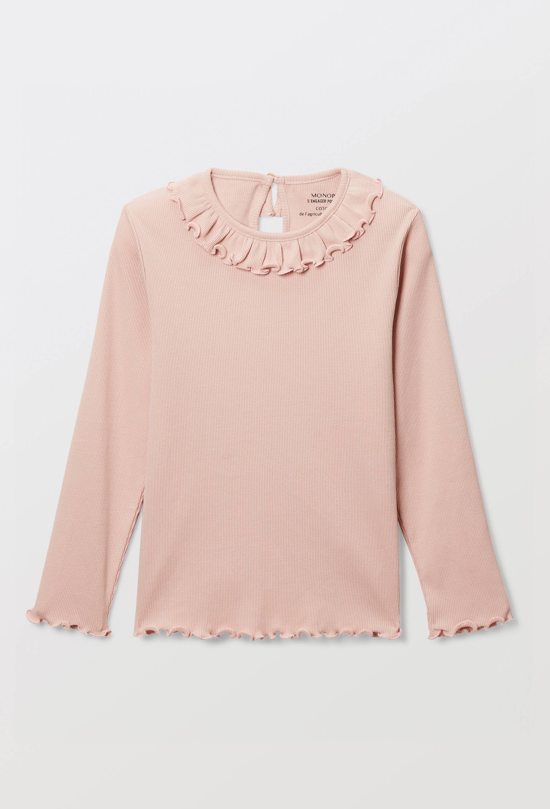T-shirt uni &agrave; col volant&eacute;, Rose, large image number 1.0