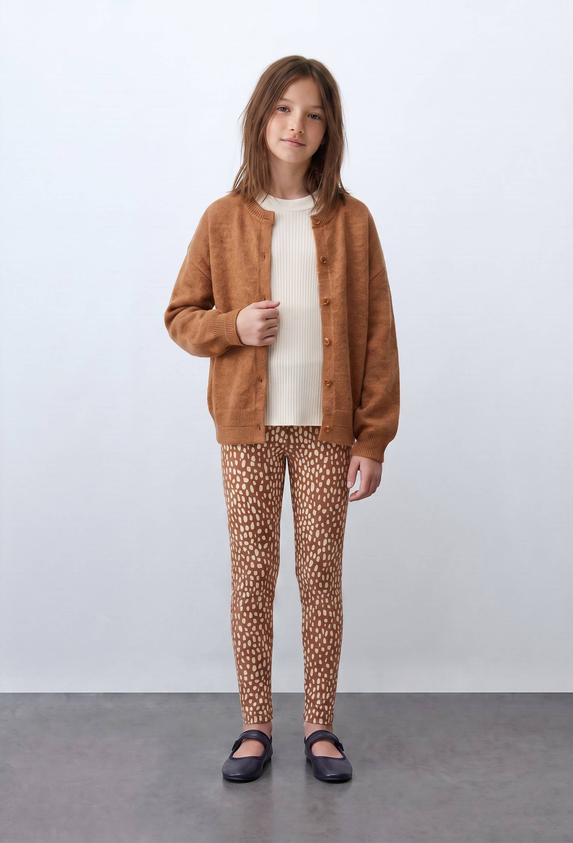 Legging chaud imprim&eacute; contenant du coton BIO GOTS, Brun clair, large image number 0