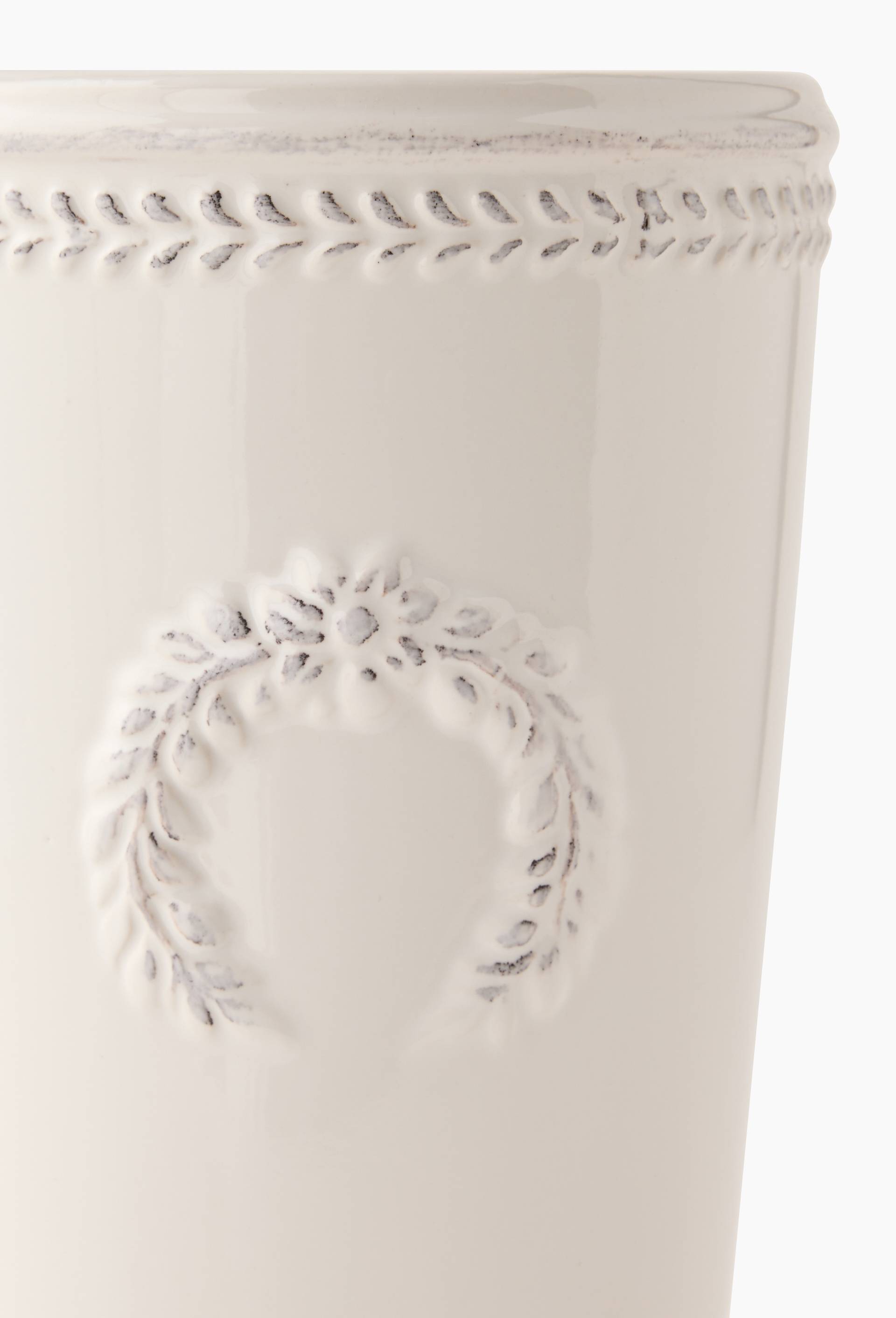 Vase coupe emboss&eacute;, 12,9xH27,50cm en gr&egrave;s, Ecru, large image number 1