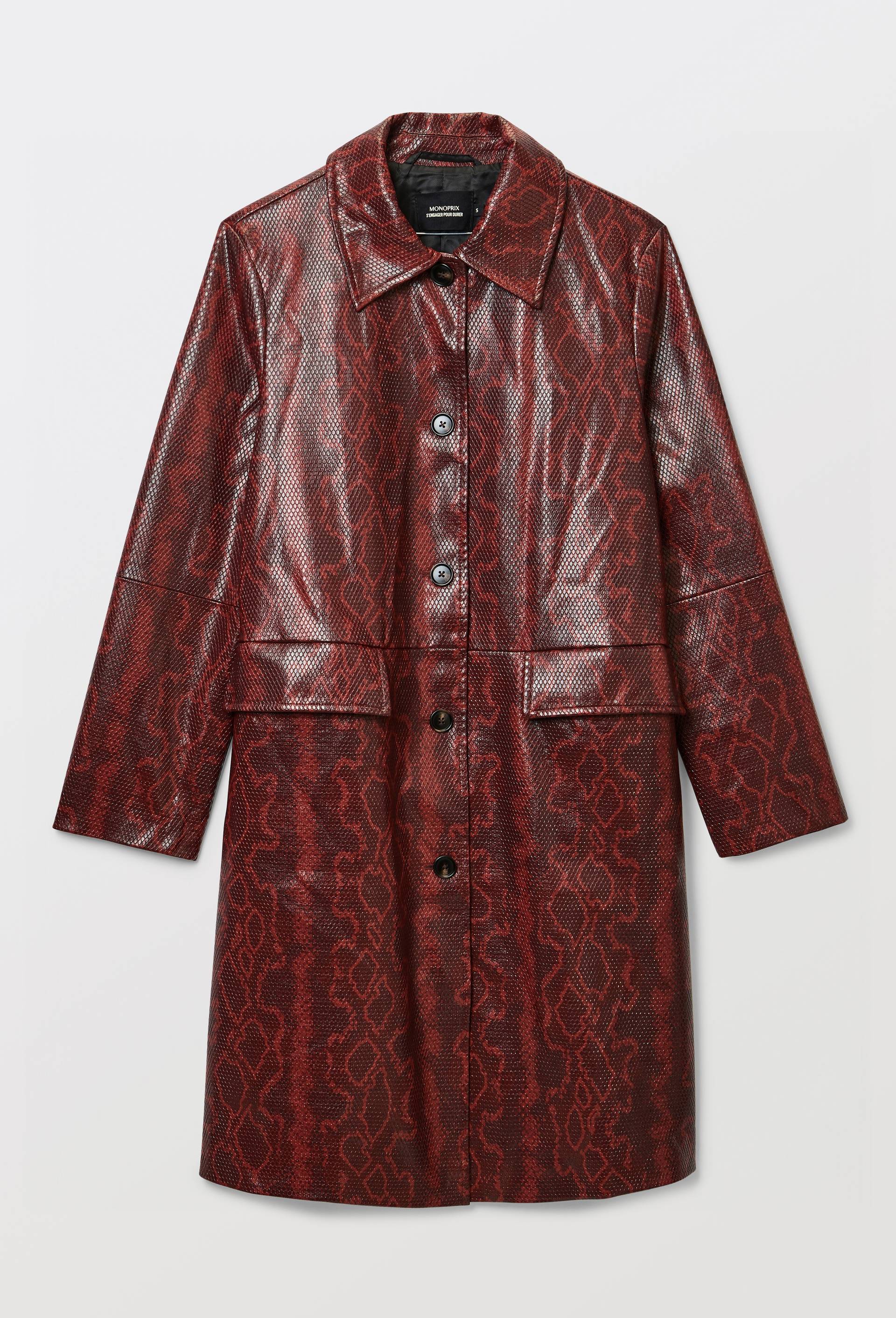 Manteau mi-long effet python, Rouge fonc&eacute;, large image number 4