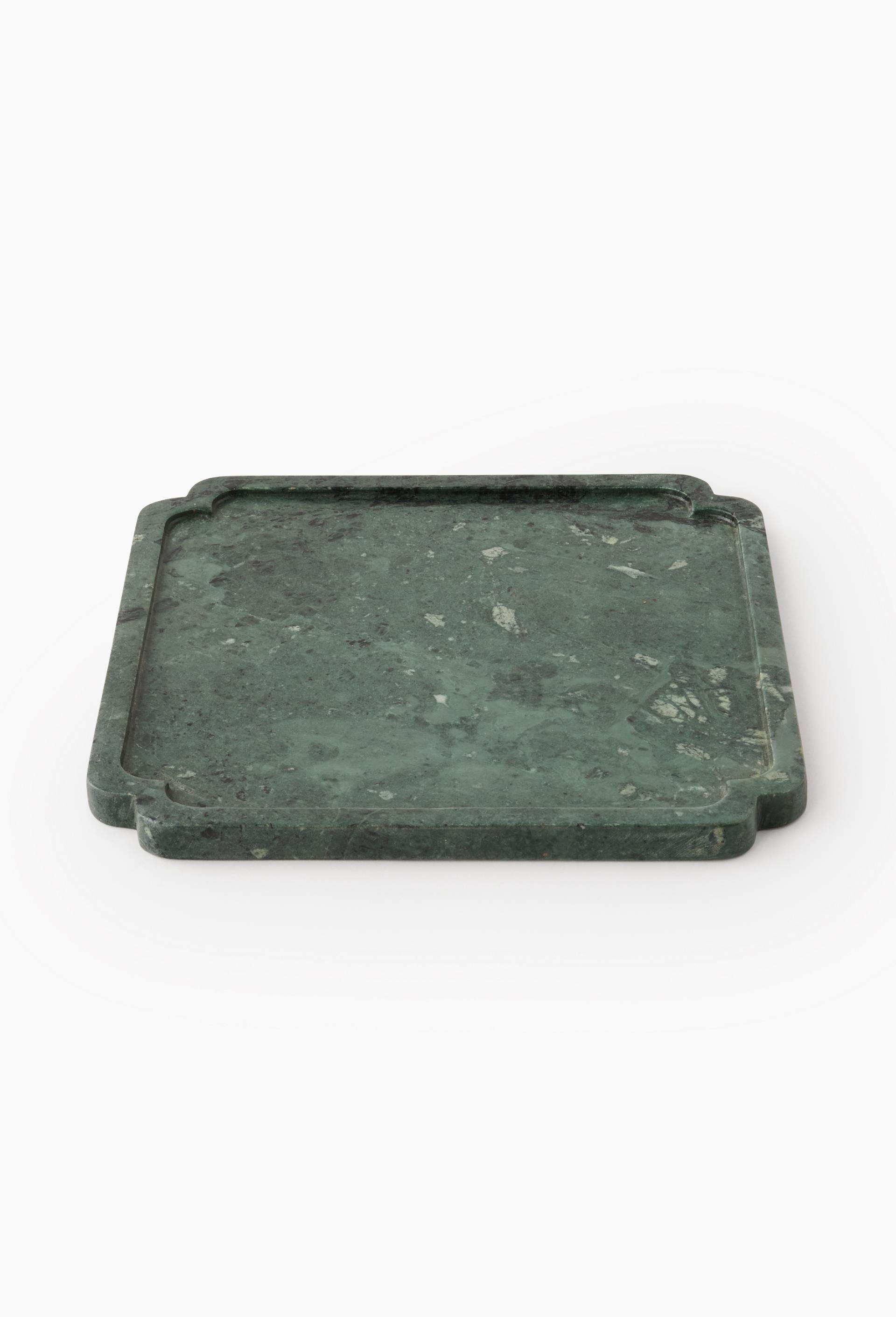 Plateau carr&eacute; arrondis , 25xH1,5cm, en marbre, Vert fonc&eacute;, large image number 0.0