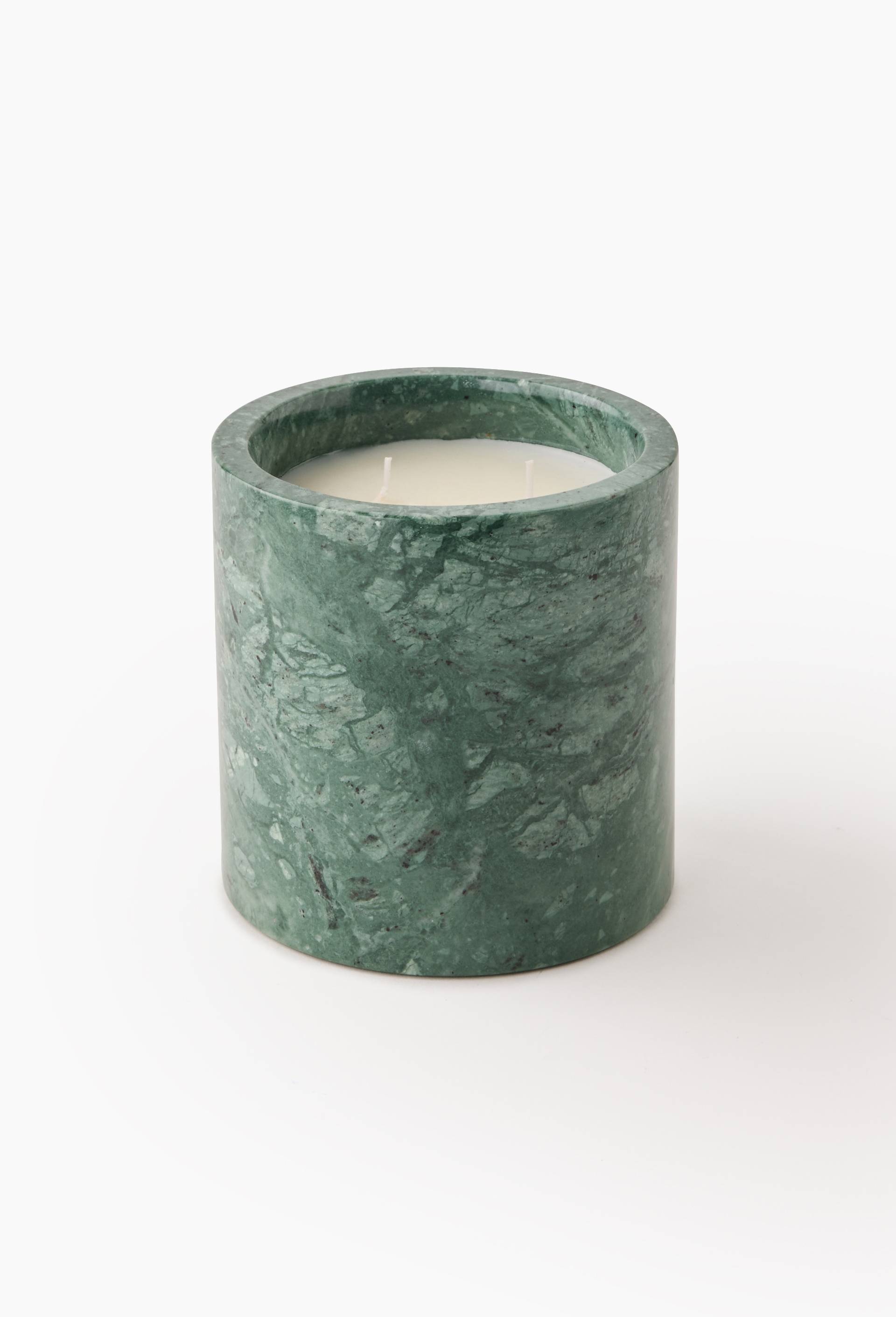 Bougie ronde, D10x6cm, en marbre, Vert fonc&eacute;, large image number 0.0